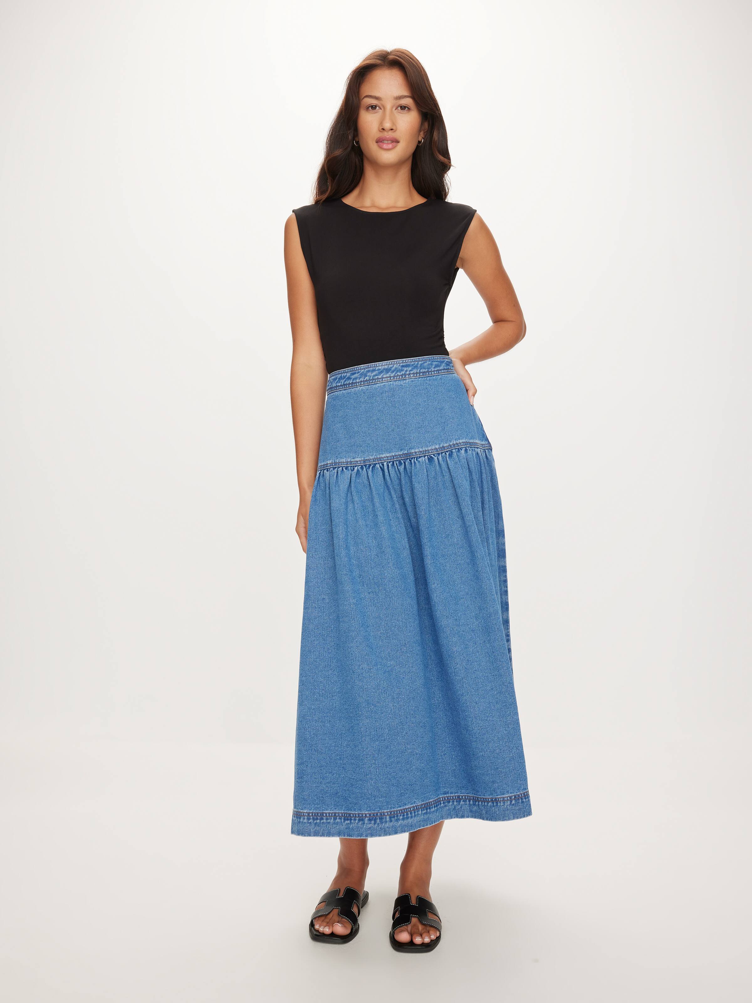 Paris Denim Midi Skirt