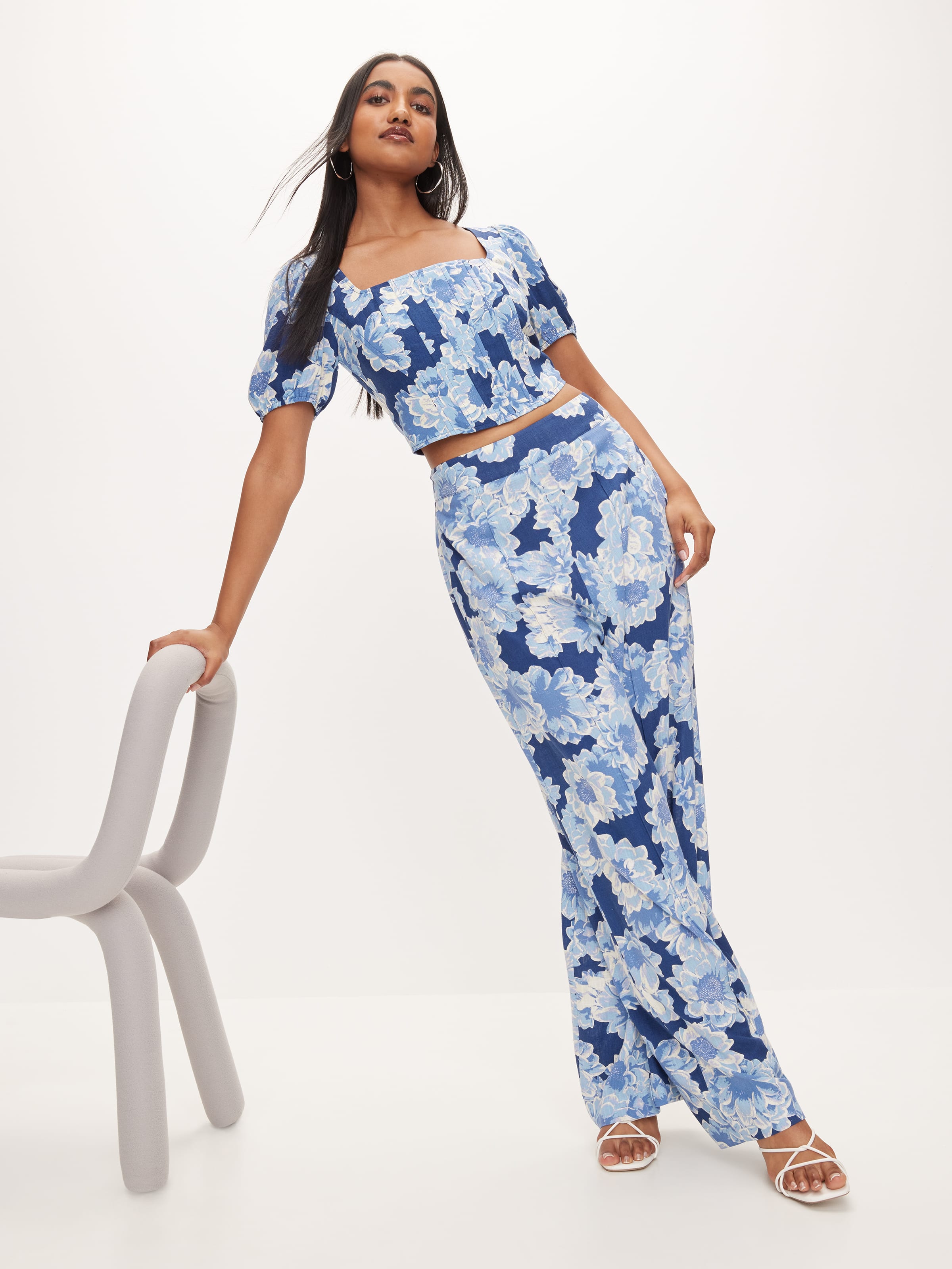 Adelaide Two Piece Set - Crop Top and Wide Leg Pants Set in Baby Blue