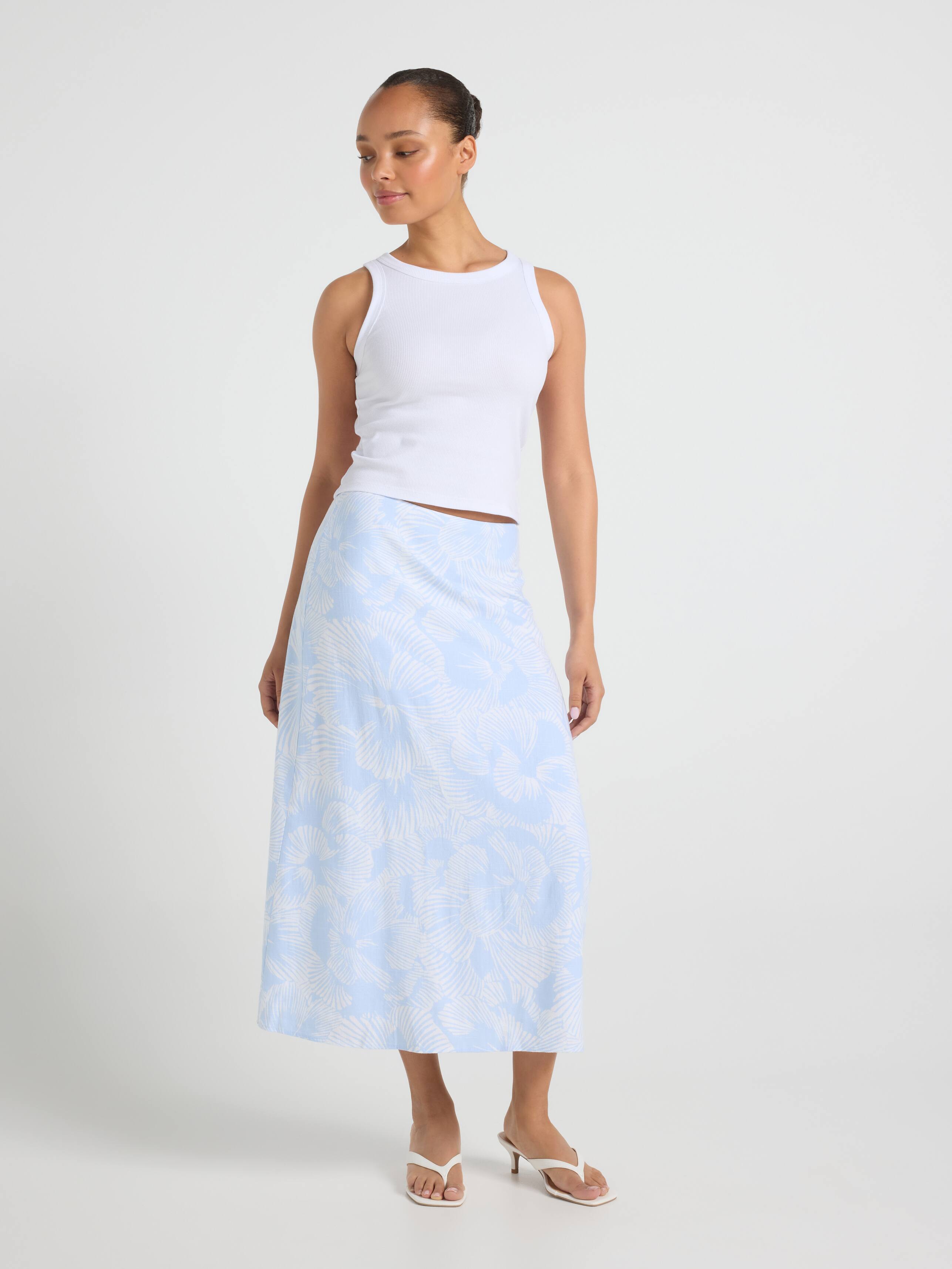 Alexa Linen Blend Midi Skirt