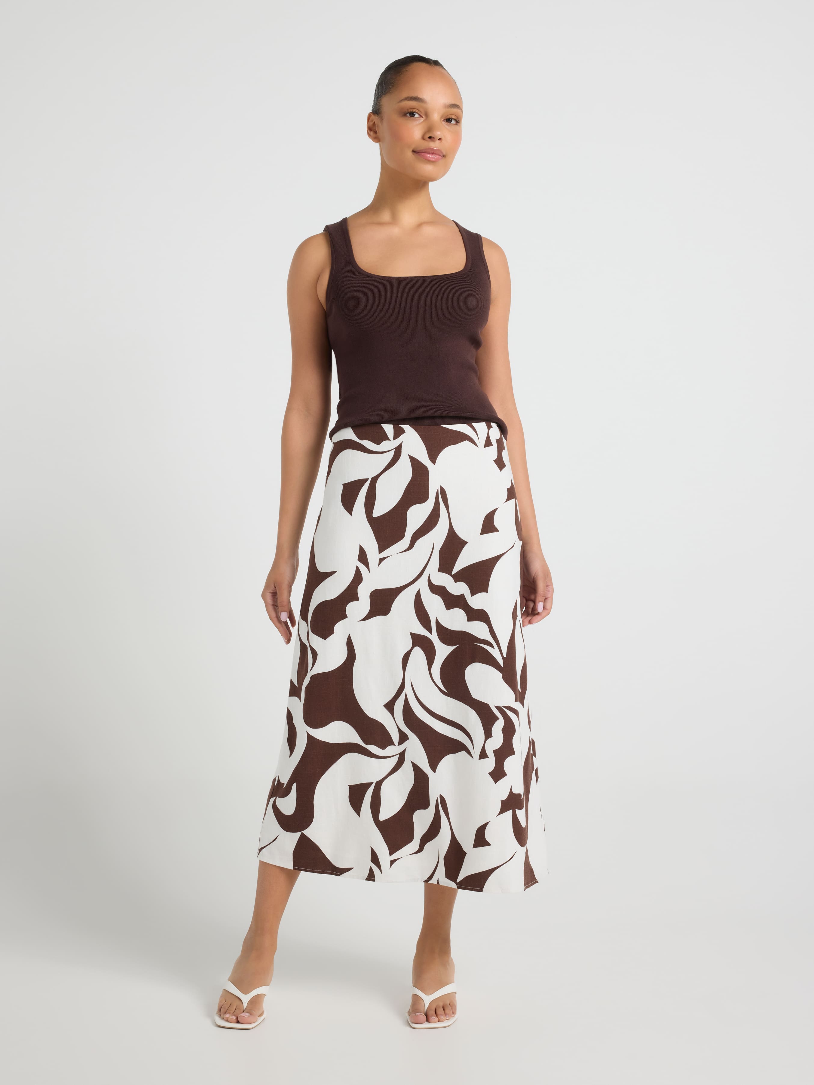 Alexa Linen Blend Midi Skirt