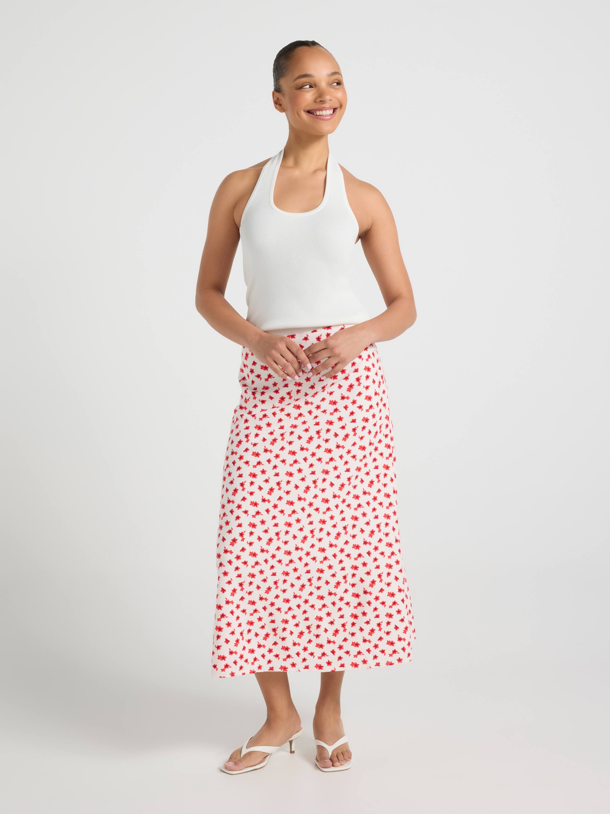 Alexa Linen Blend Midi Skirt