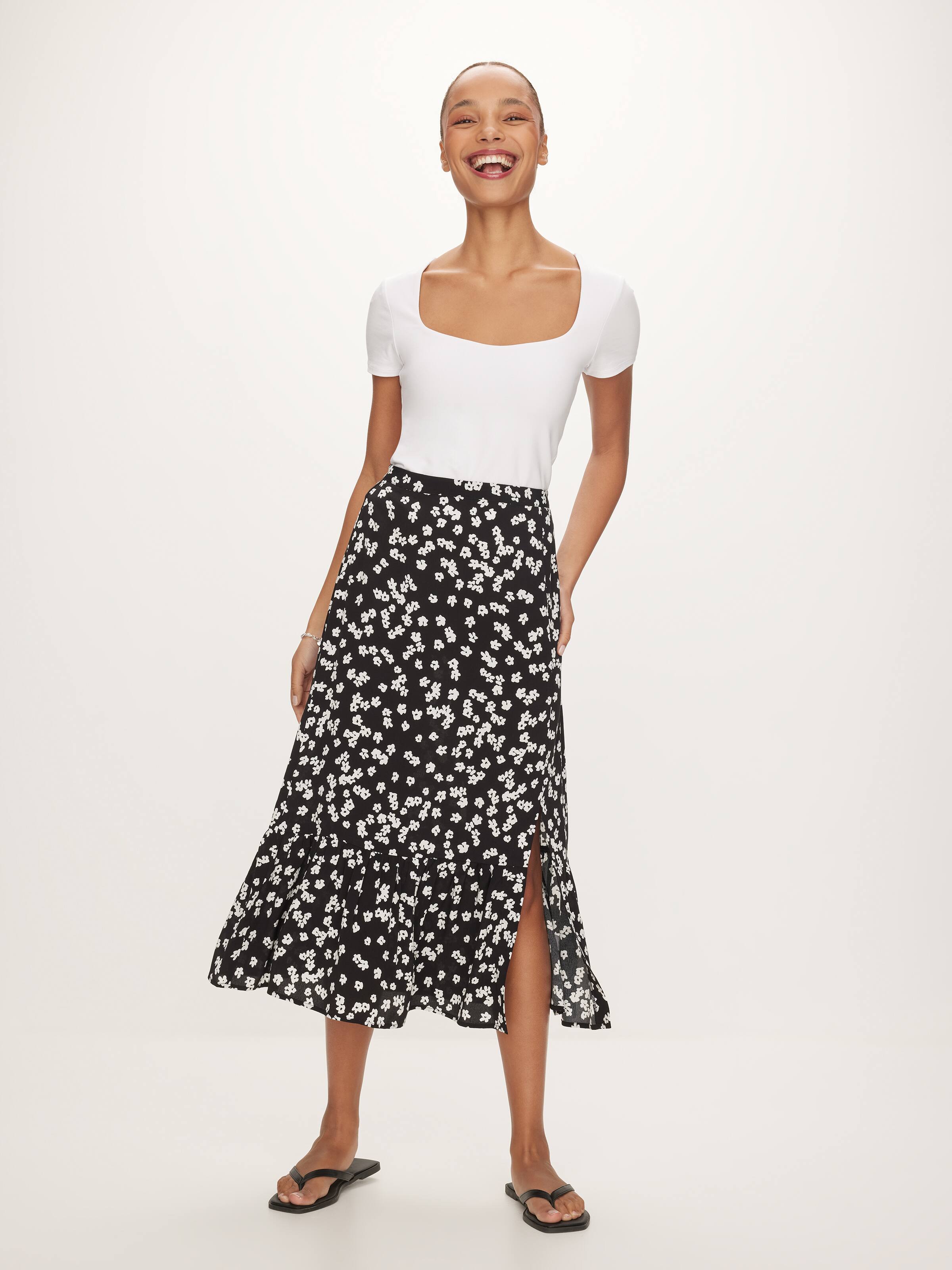 Liana Ruffle Split Midi Skirt