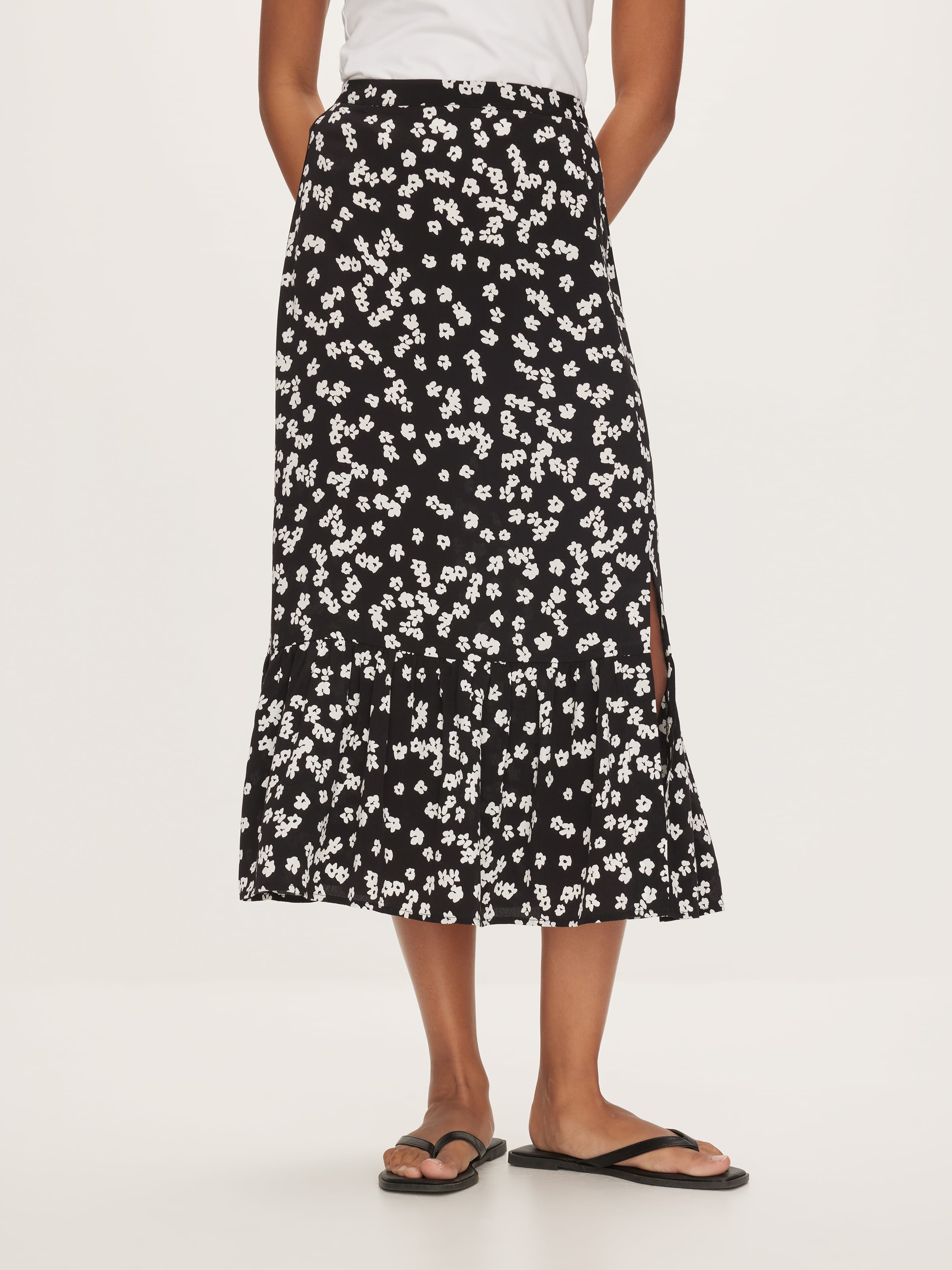 Liana Ruffle Split Midi Skirt