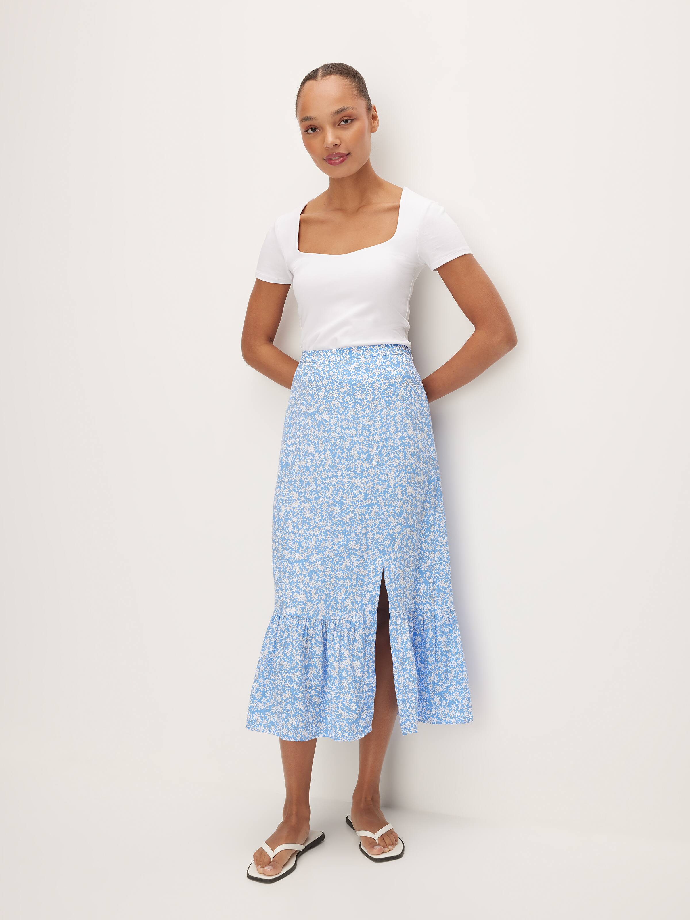 Liana Ruffle Split Midi Skirt