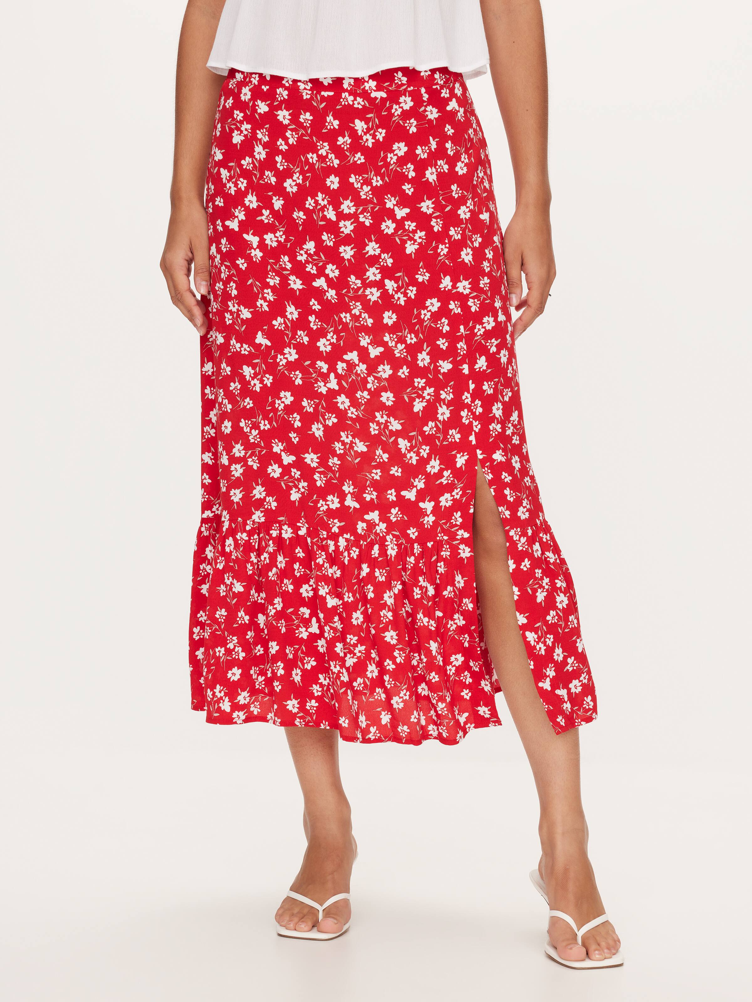 Liana Ruffle Split Midi Skirt