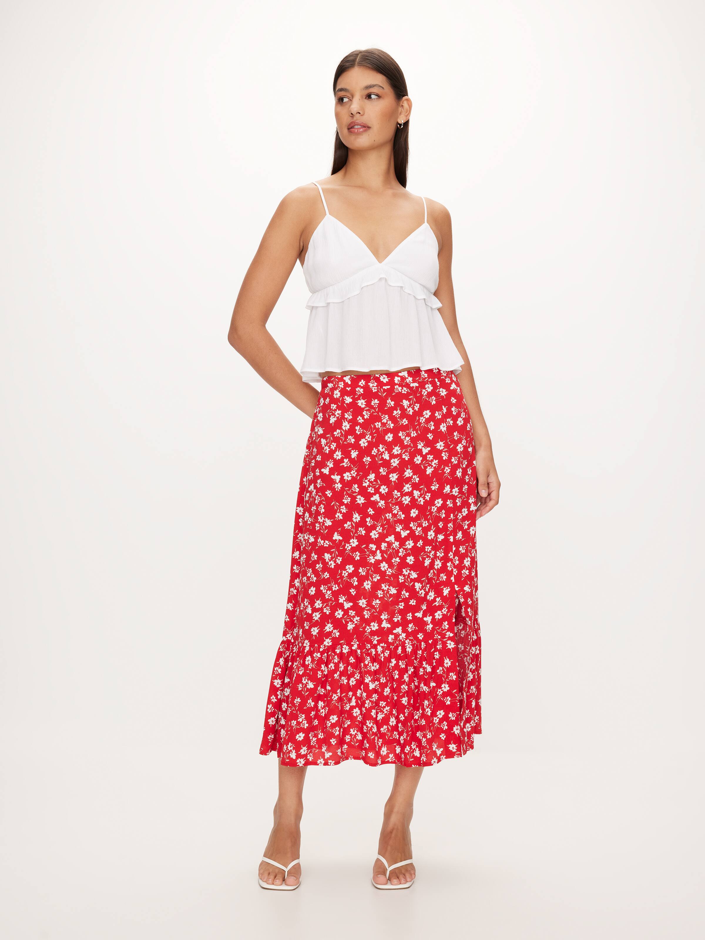 Liana Ruffle Split Midi Skirt