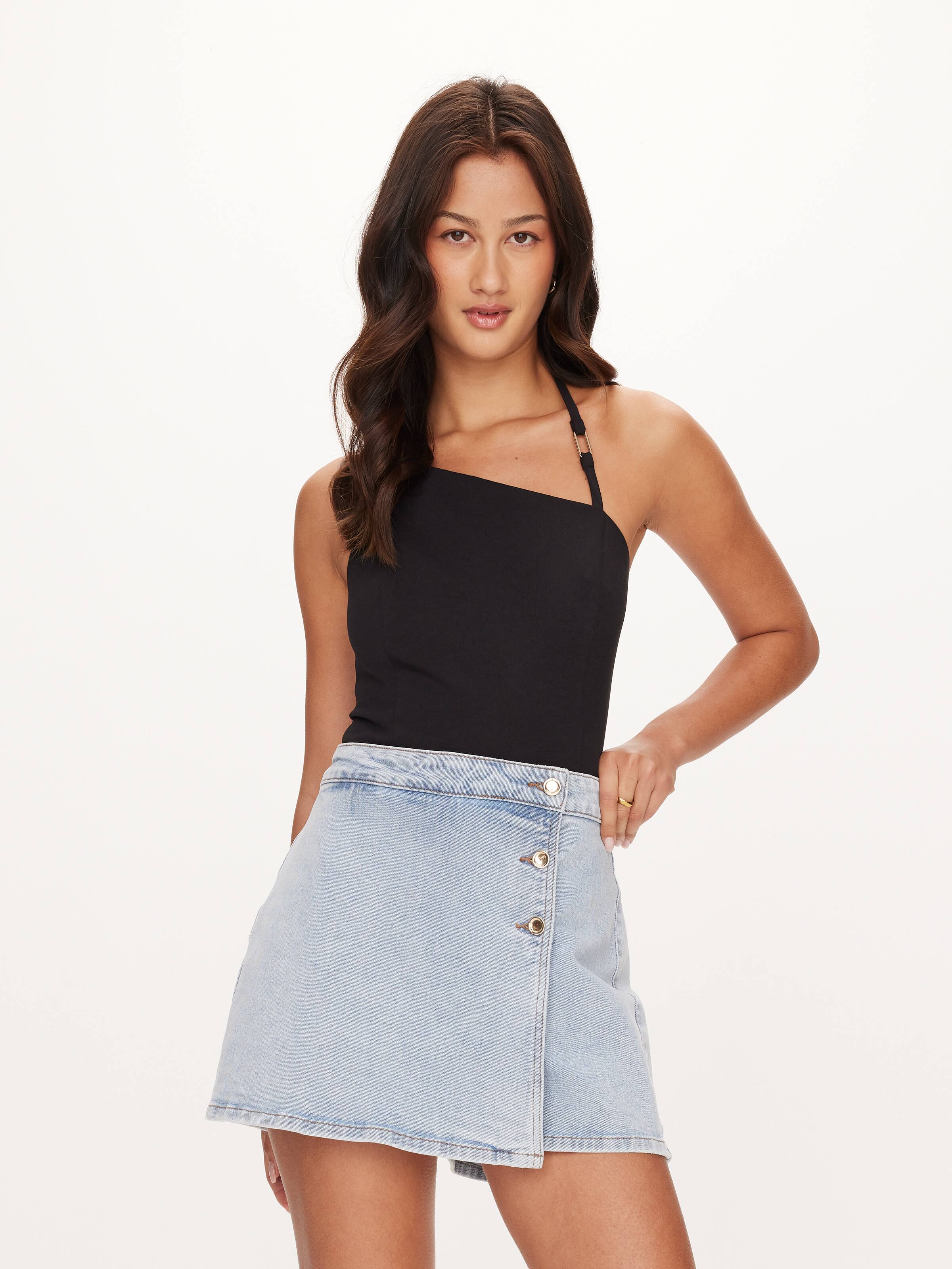 Sandy Button Front Denim Skort