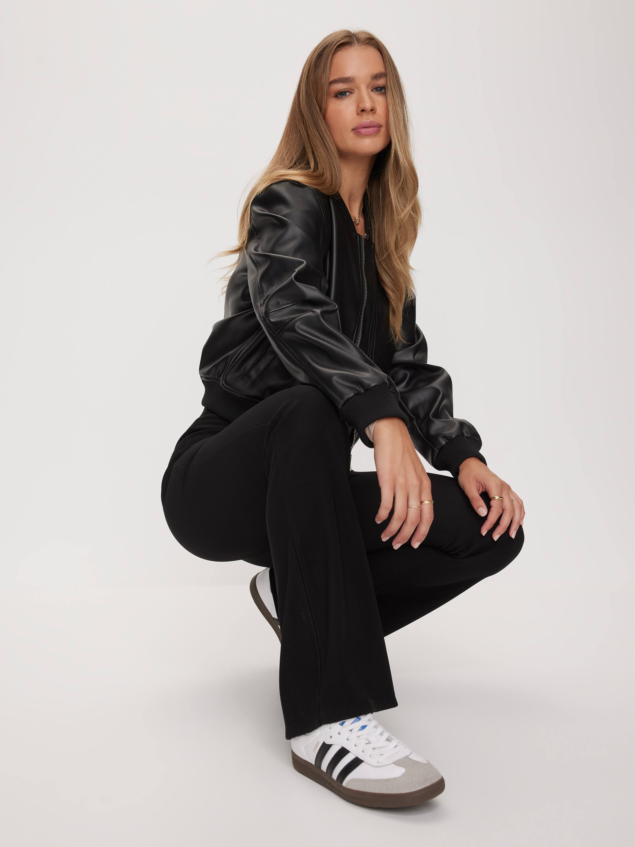 Women's Black Trousers, Linen, Leather & Sequin