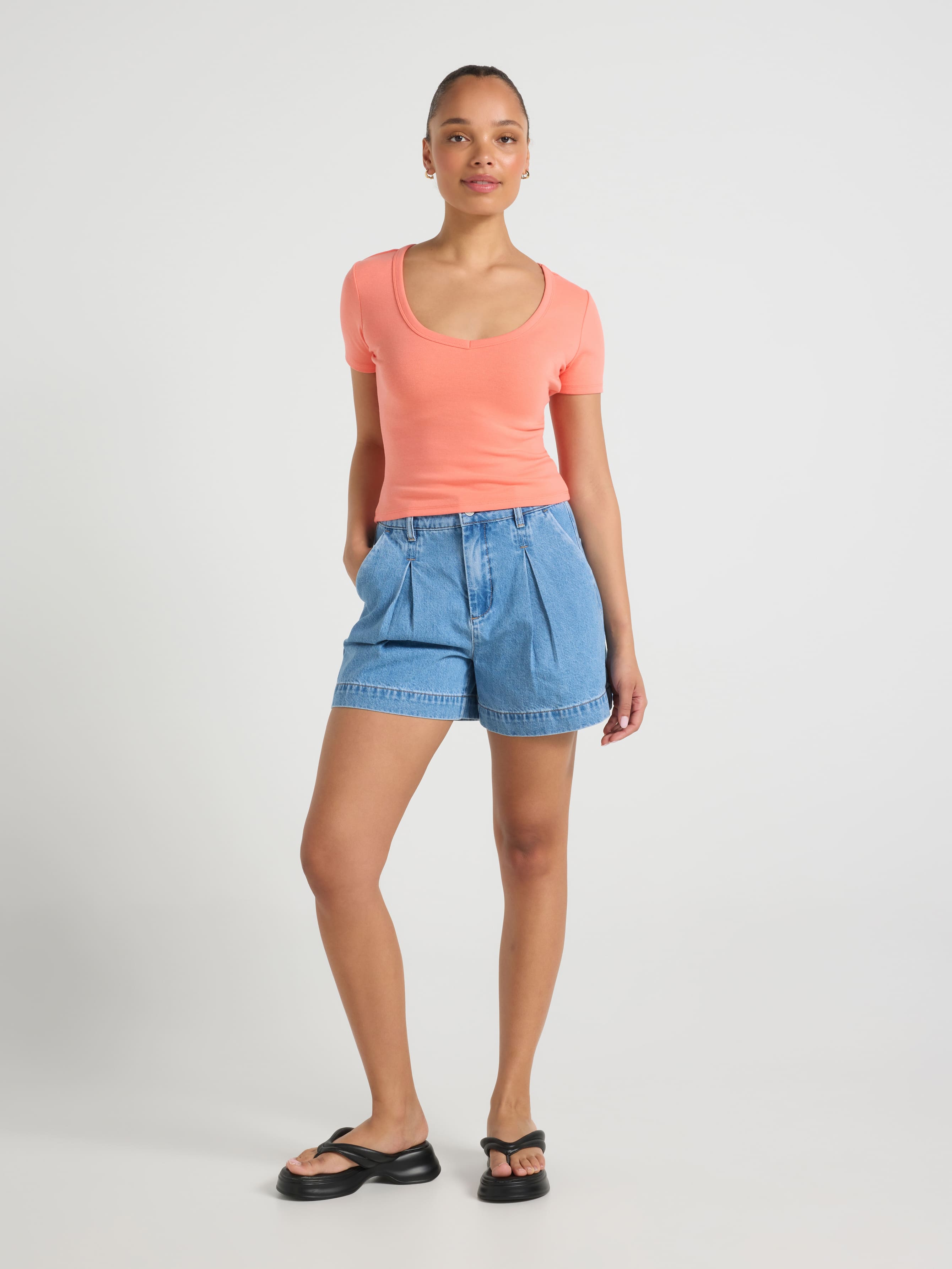 Linda Pleat Front Denim Short