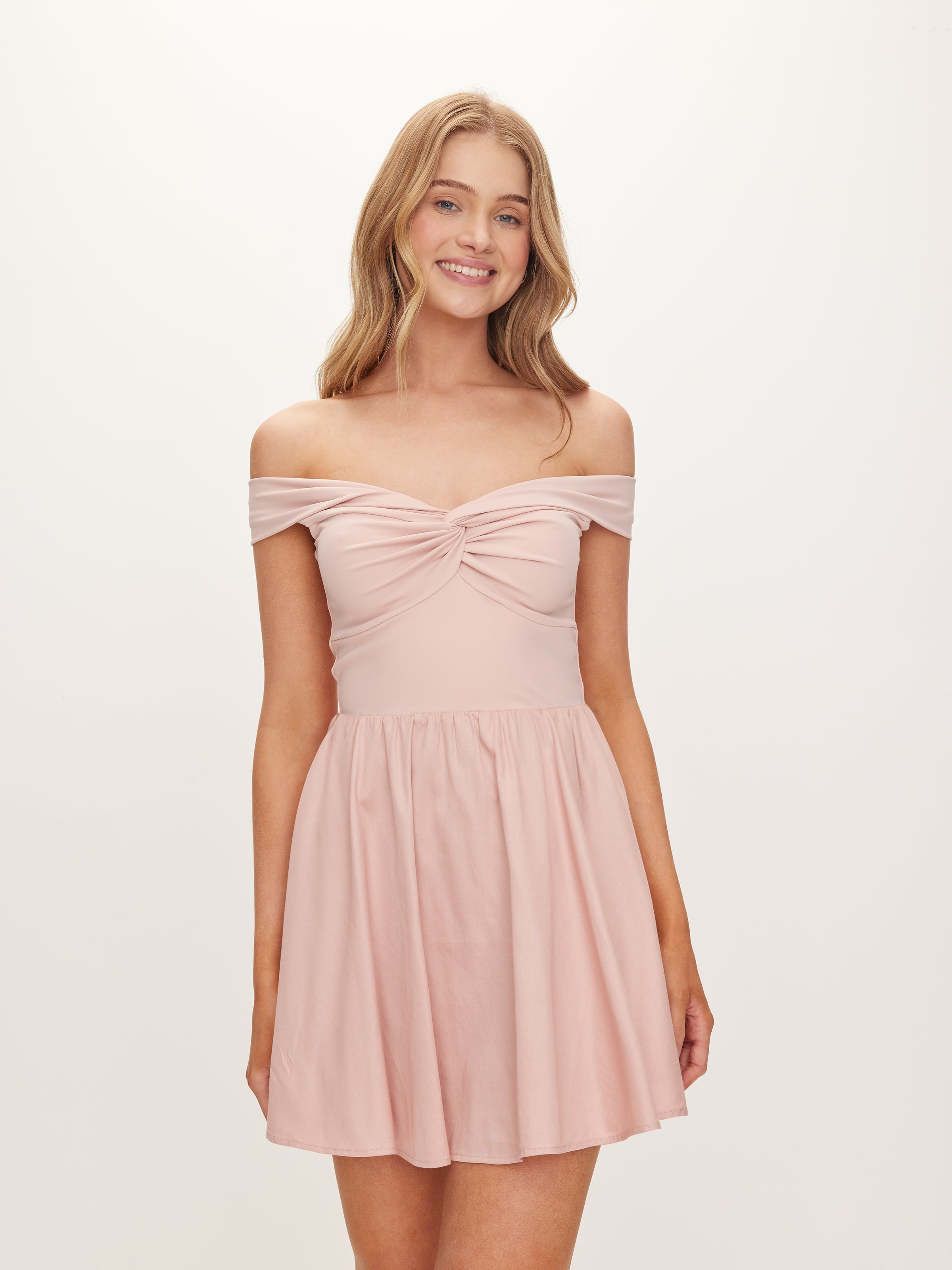 strapless open back dress Ruched Dress With Long Sleeve In Light Pink