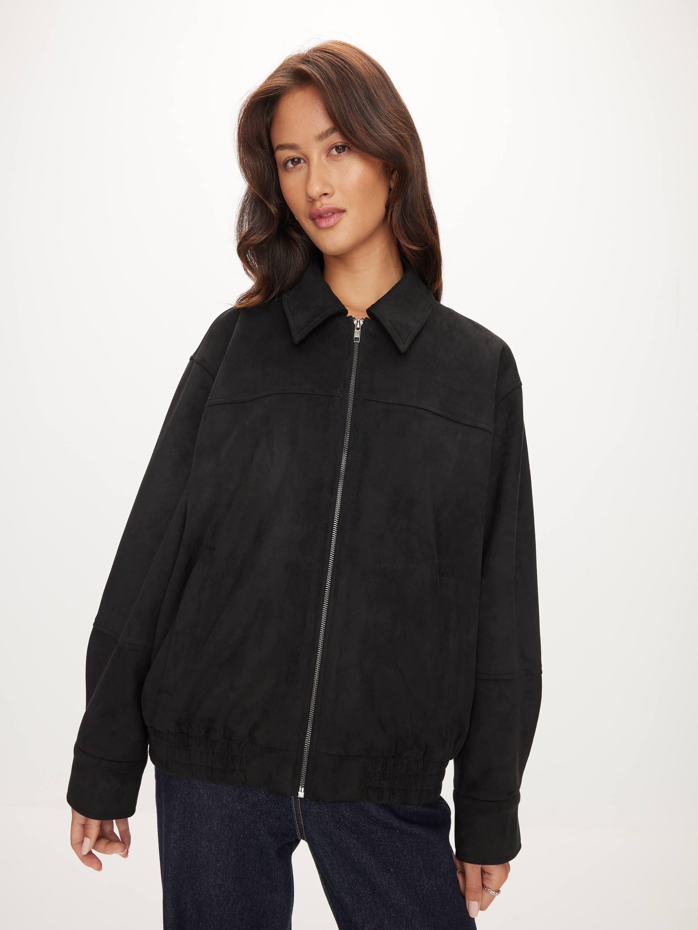 Remi Longline Suedette Bomber