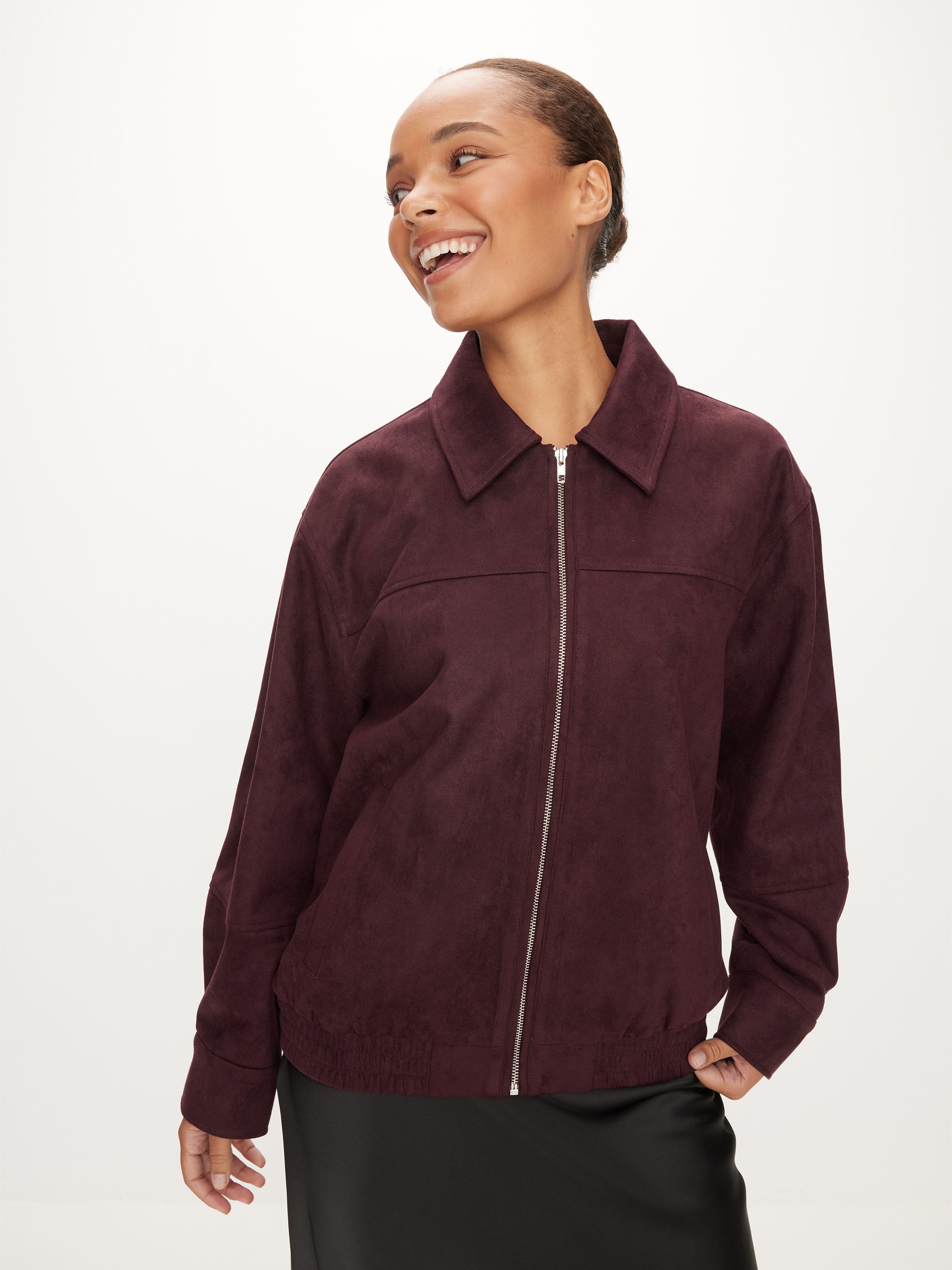 Remi Longline Suedette Bomber