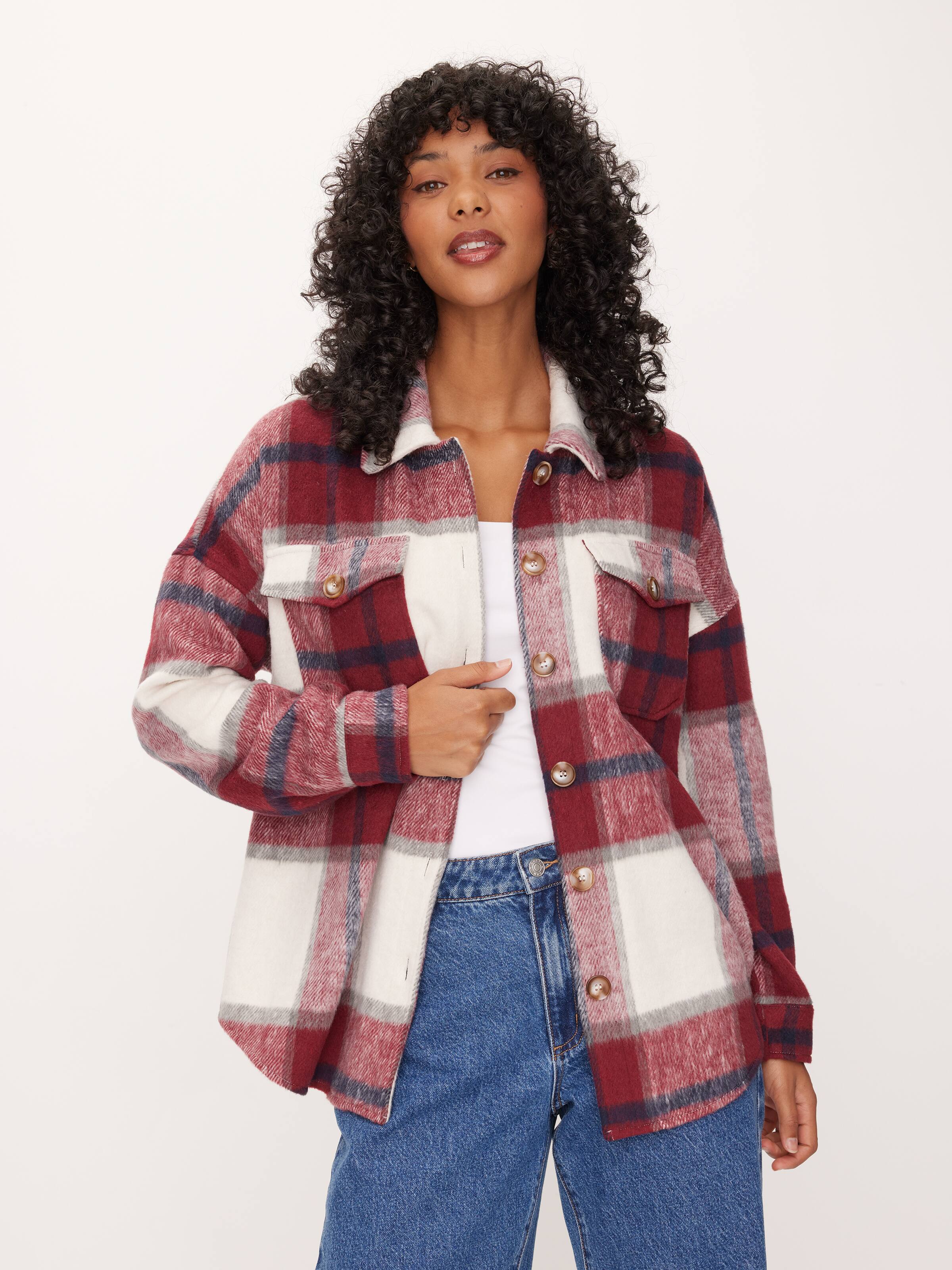 Burgundy Check Shacket