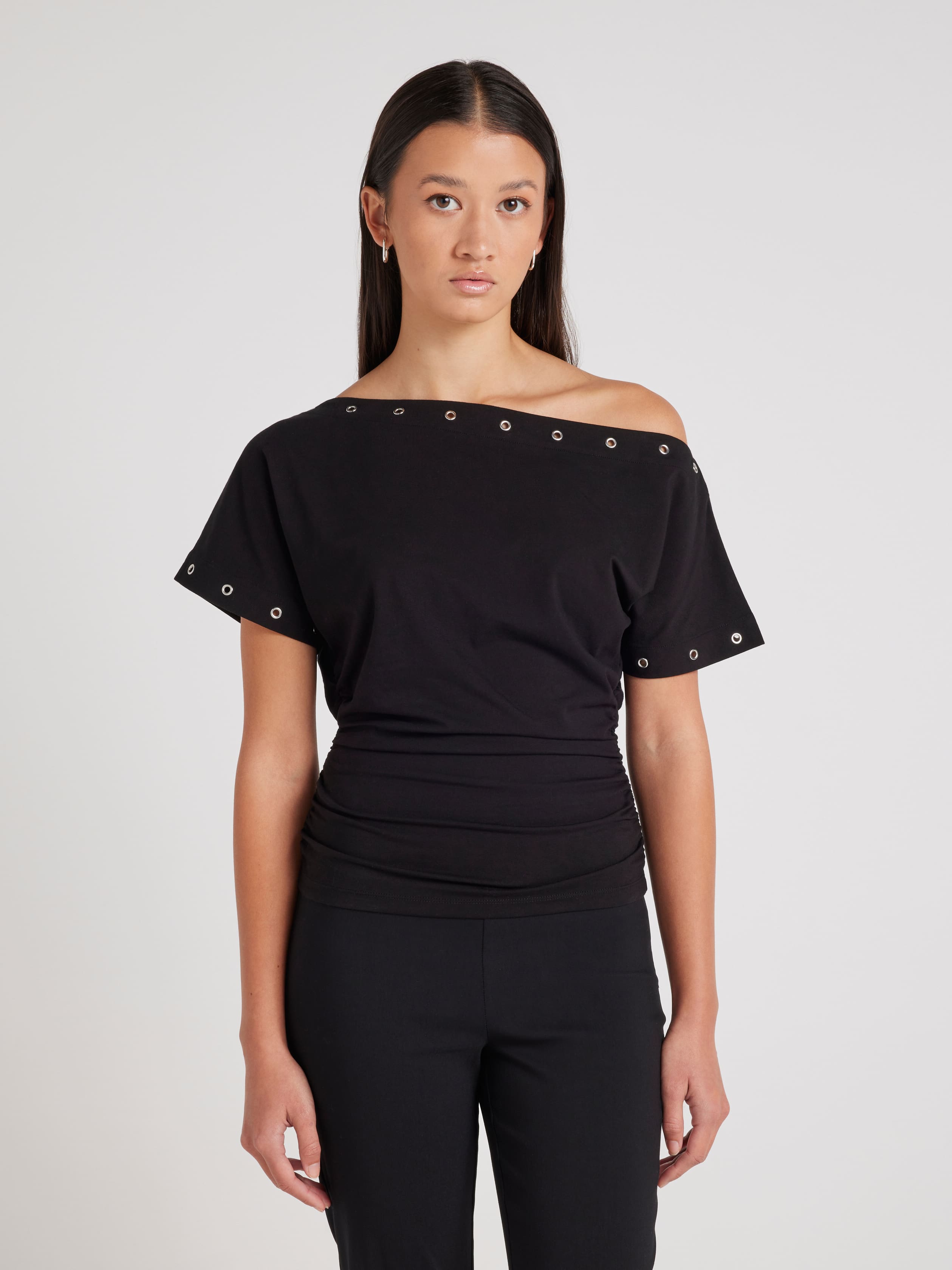 Sasha Eyelet Over The Shoulder Tee