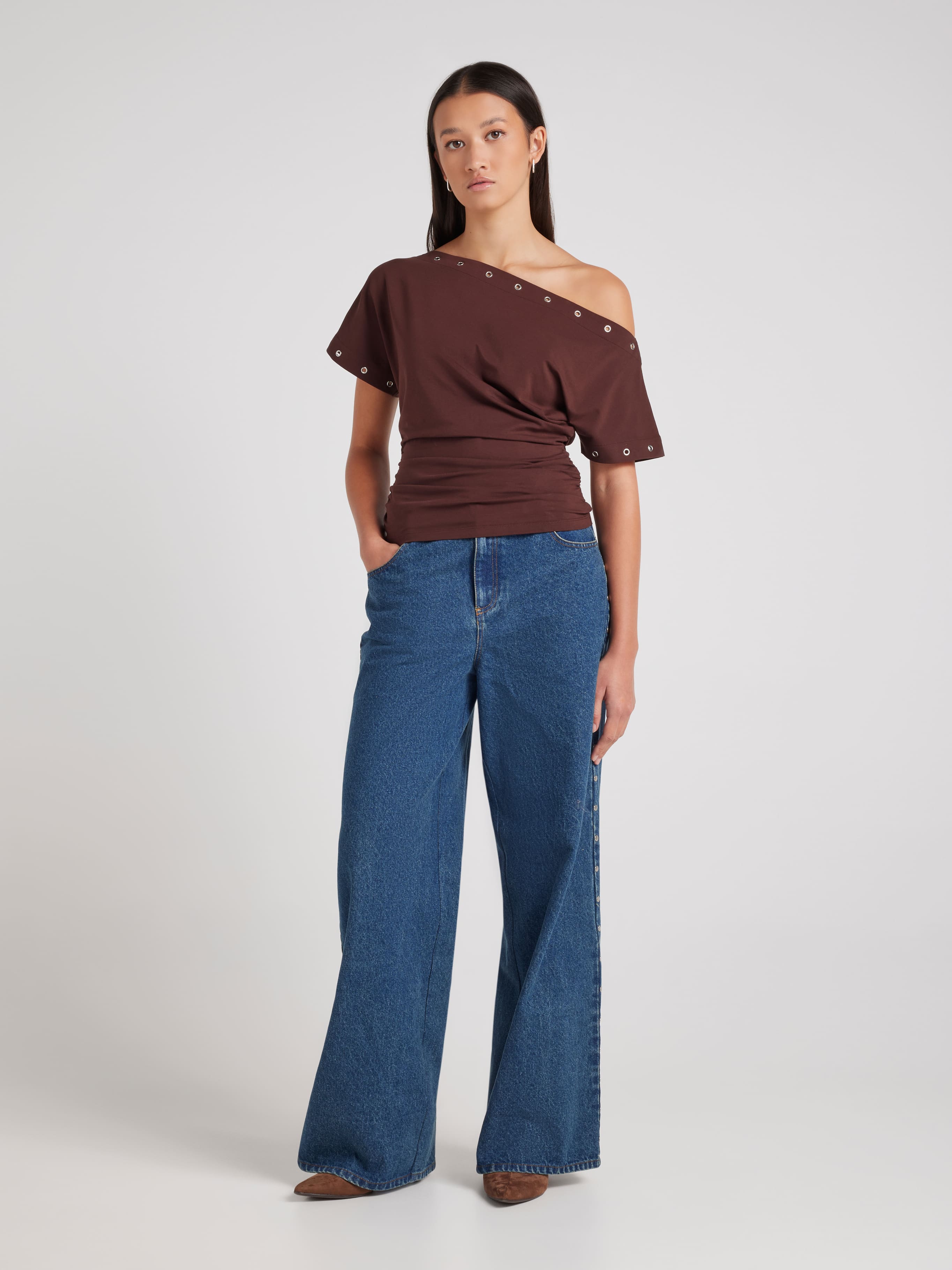Sasha Eyelet Over The Shoulder Tee