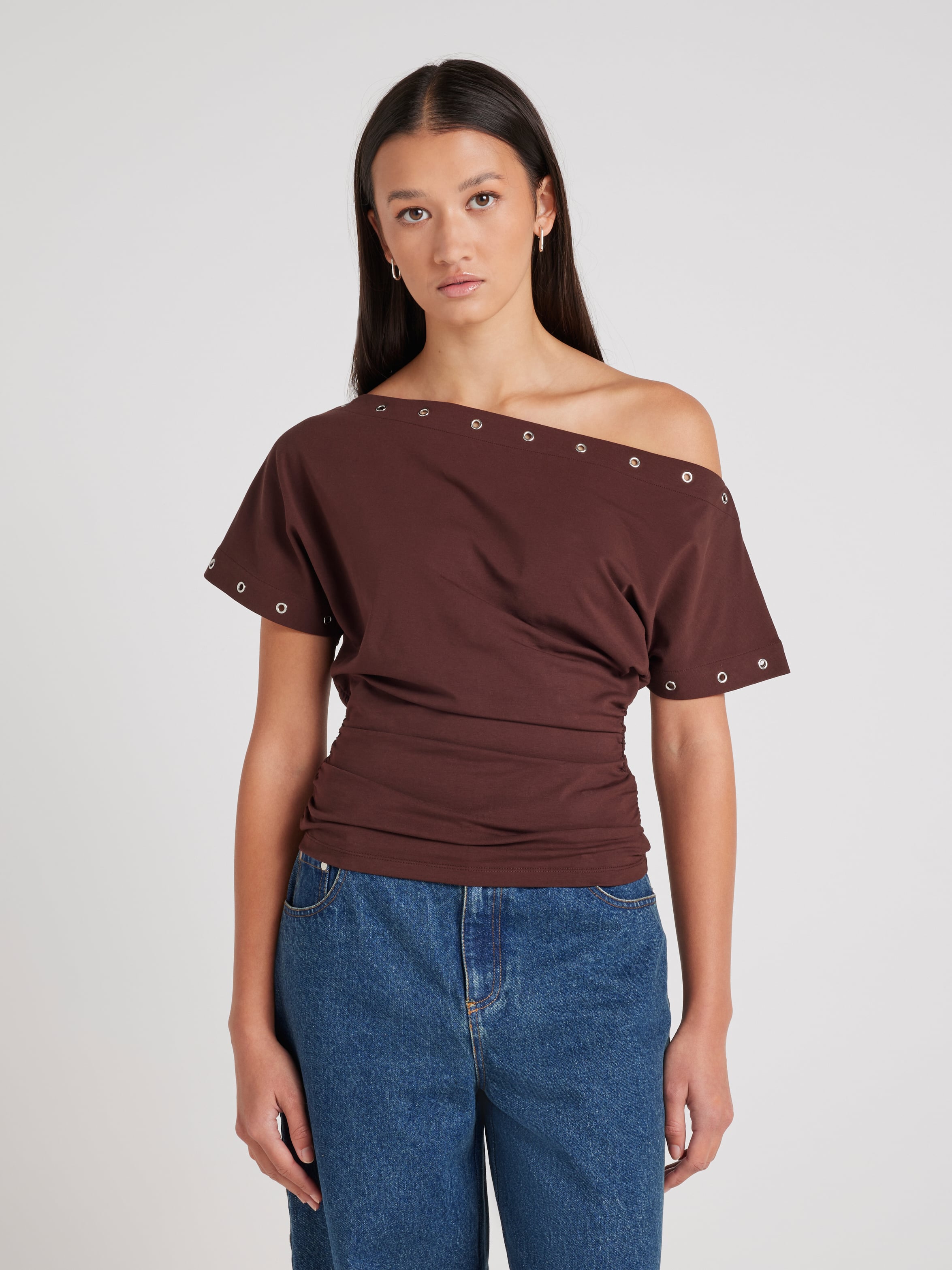 Sasha Eyelet Over The Shoulder Tee