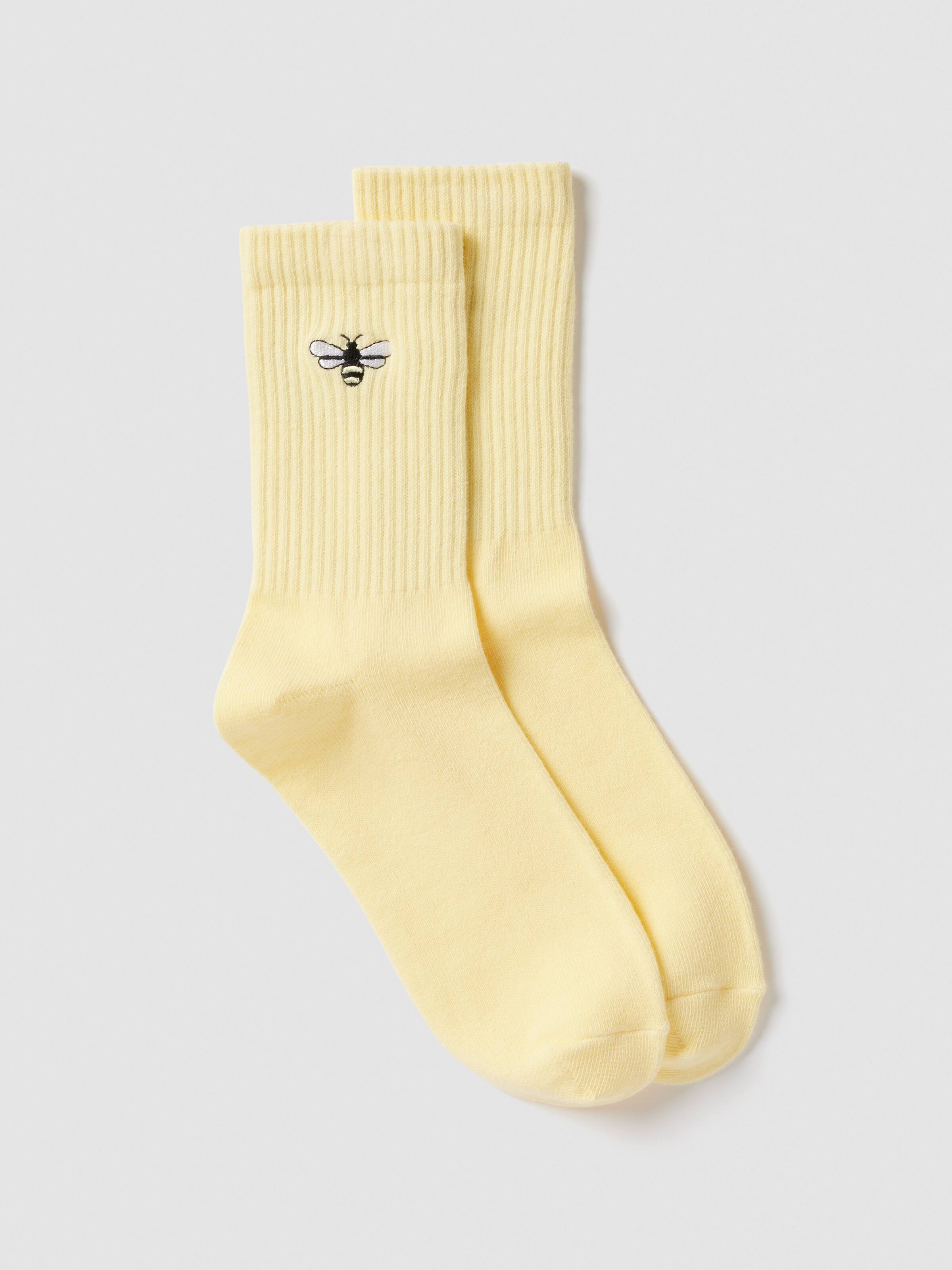 July Embroidery Rib Crew Sock