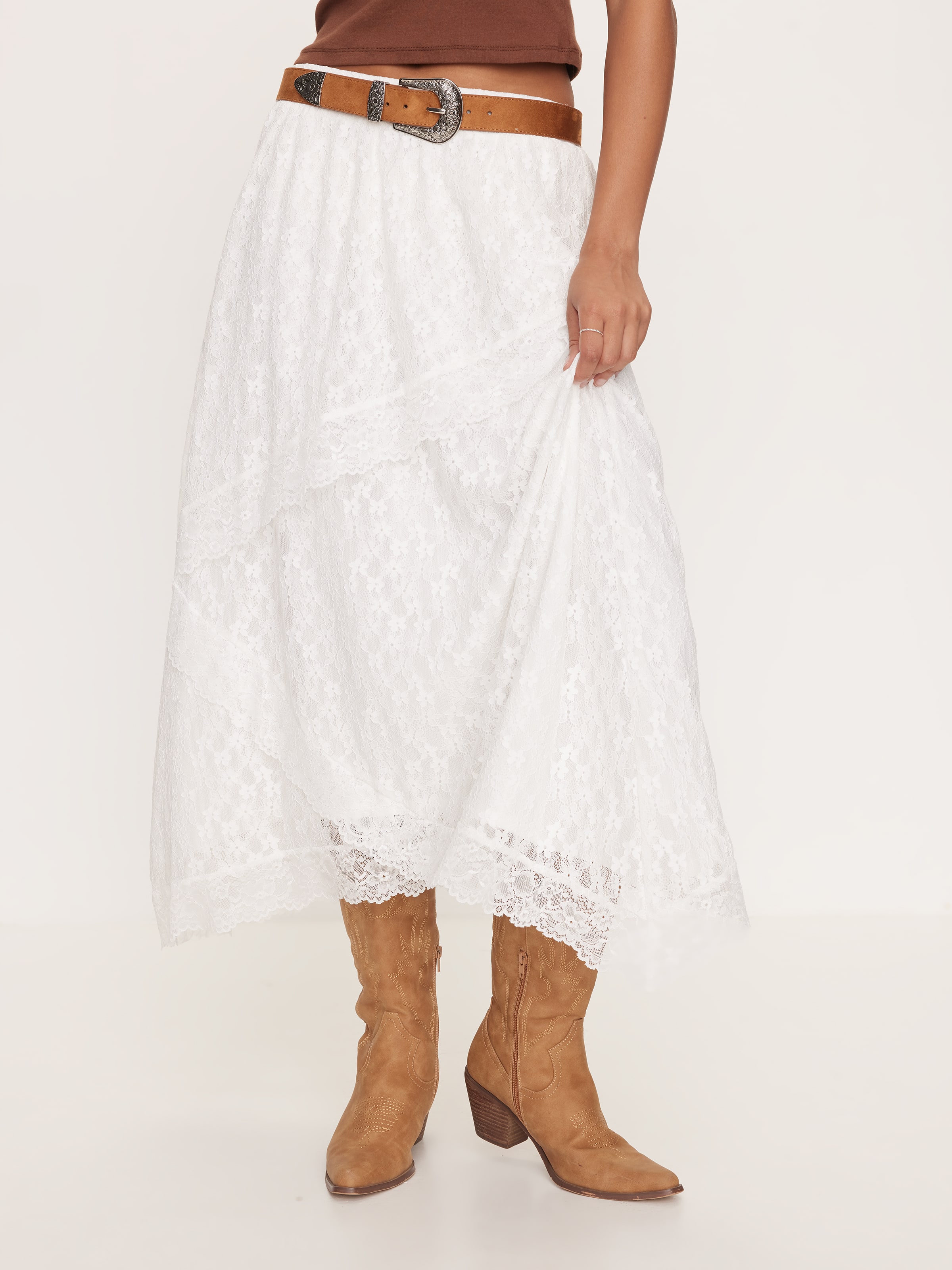 Zoe Lace Tiered Midi Skirt