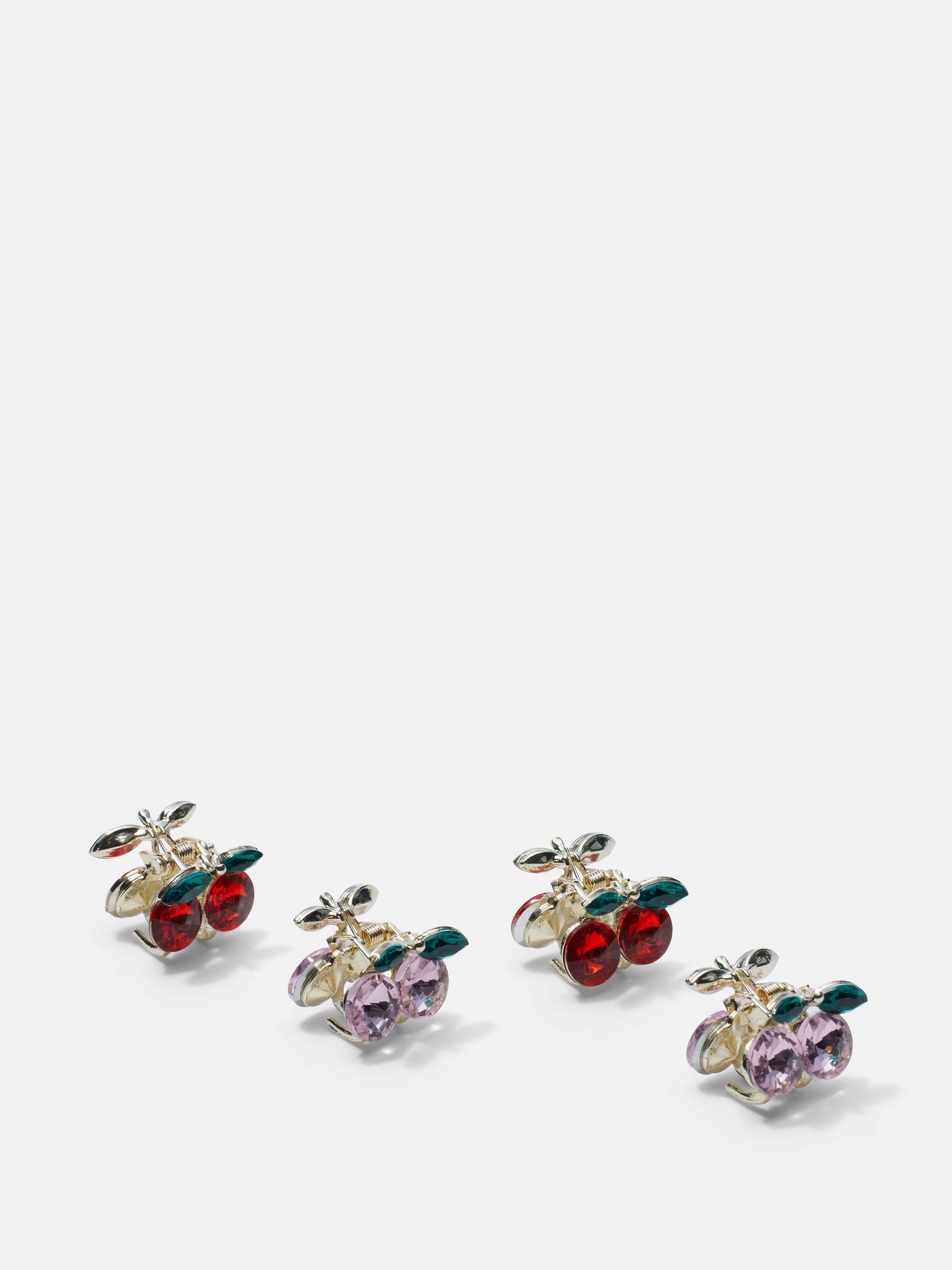 4 Pack Cherry Diamante Claws