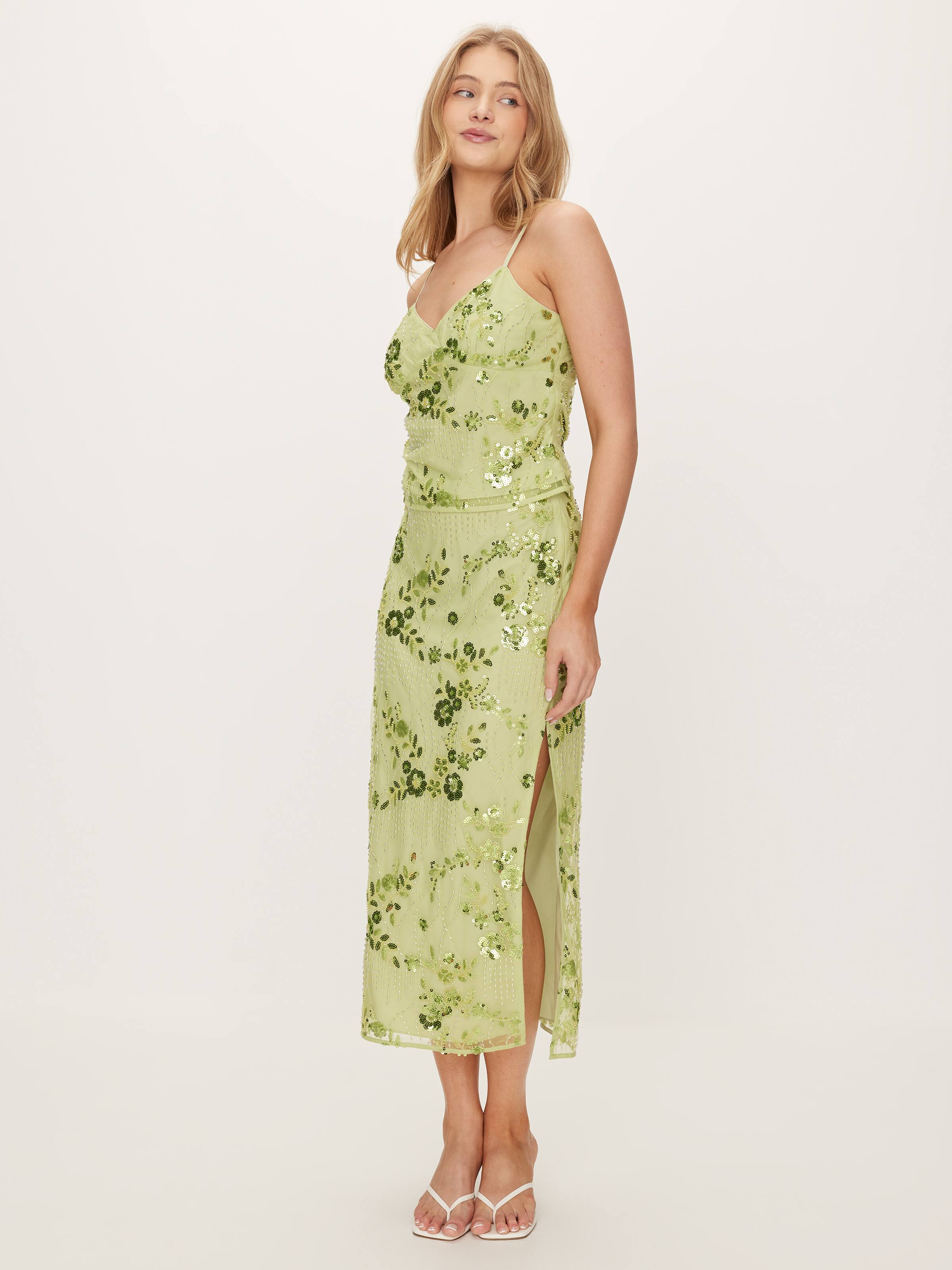 L.E Cala Beaded Midi Skirt