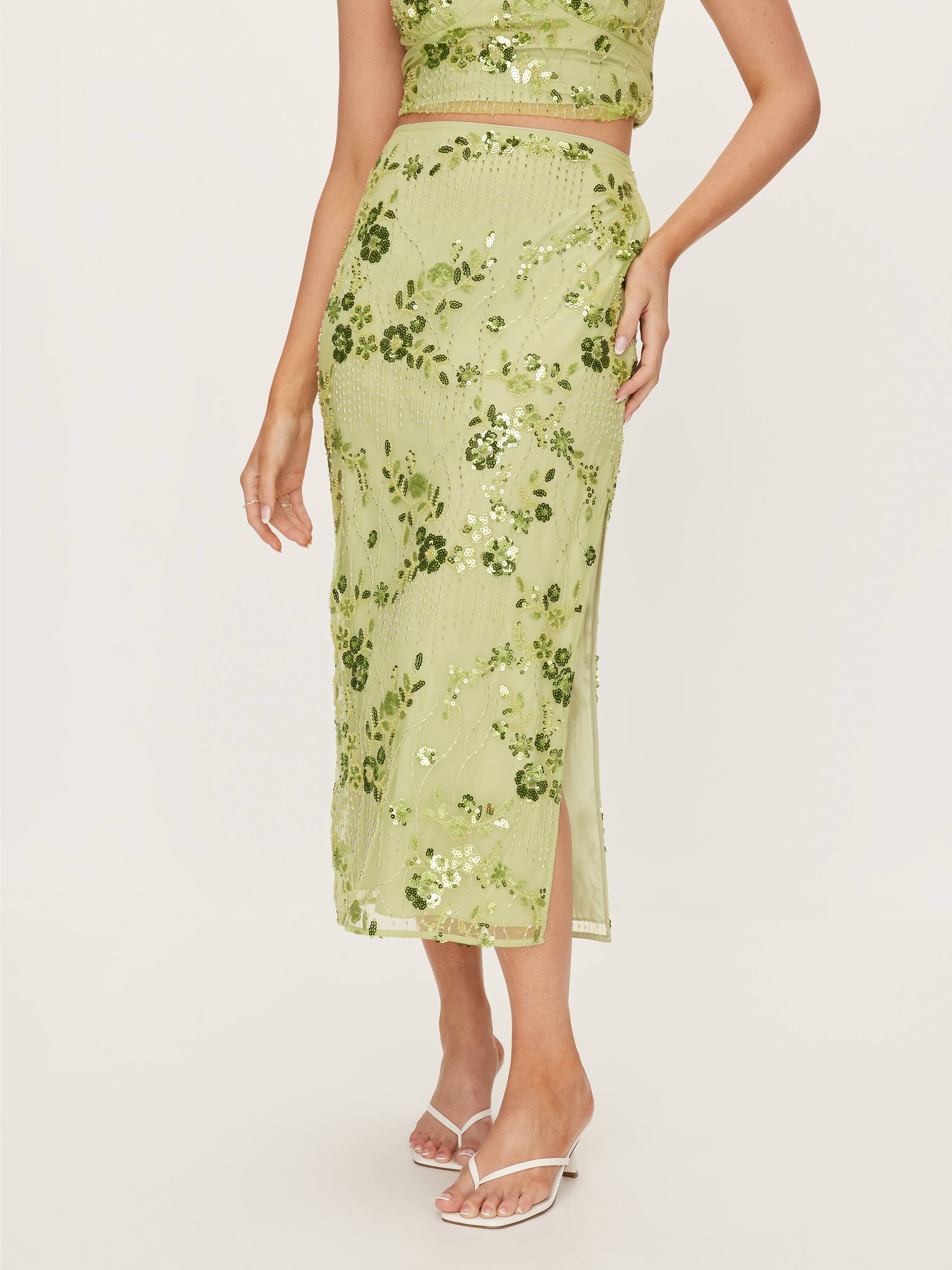 L.E Cala Beaded Midi Skirt