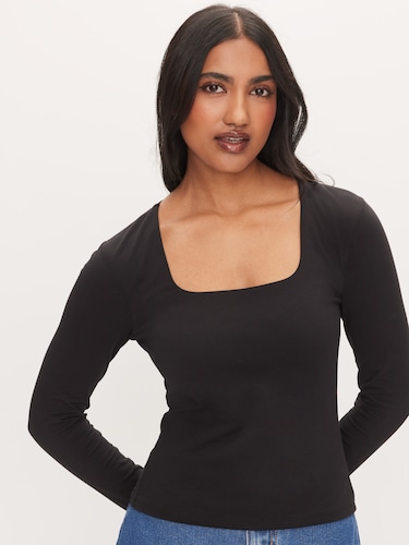 Square Neck Long Sleeve Top                                                                                                     