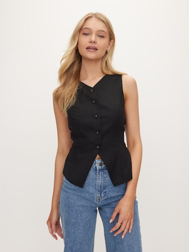 Linen Blend Lyla High Neck Top                                                                                                  