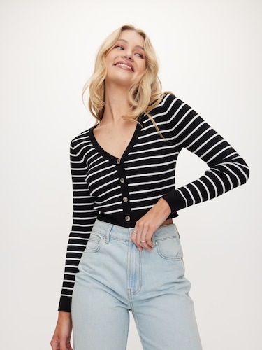 Jane Ribbed Button Down Knit                                                                                                    