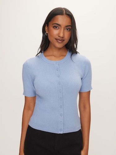 Evelyn Short Sleeve Button Down Knit                                                                                            