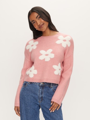 Abstract Crew Neck Long Sleeve Knit                                                                                             