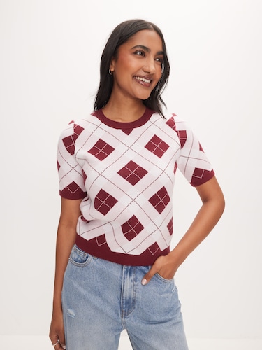 Argyle Short Sleeve Knit                                                                                                        