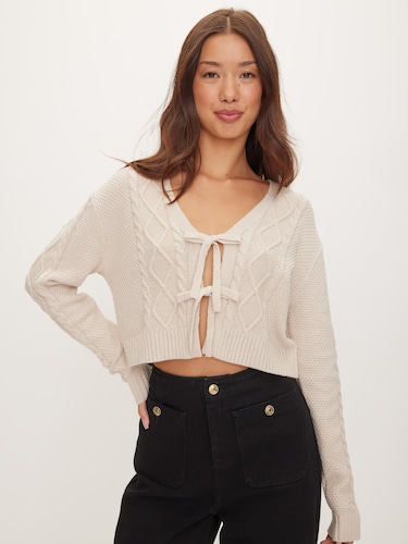 Dolly Tie Front Cable Cardi                                                                                                     