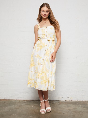 Linen Blend Liz Button-Through Midi Dress                                                                                       
