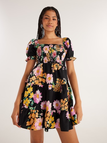 Linen Blend Maggie Shirred Dress                                                                                                