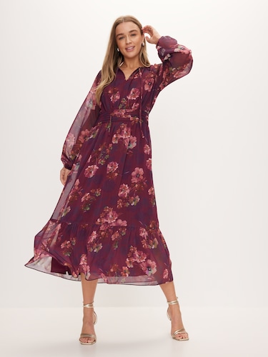 Kind Hearts Long Sleeve Midi Dress                                                                                              