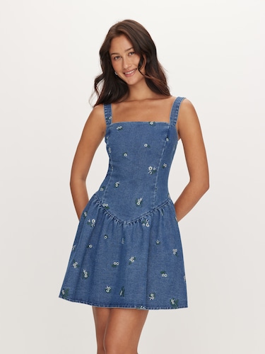 Strappy Denim Mini Dress                                                                                                        