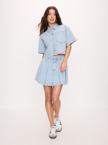 Pleated Denim Skirt                                                                                                             