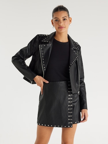 Faux Leather Stud Skirt