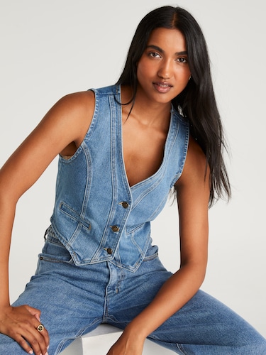 Jade Hare Women's Denim Vest Button Up Short Slim India | Ubuy