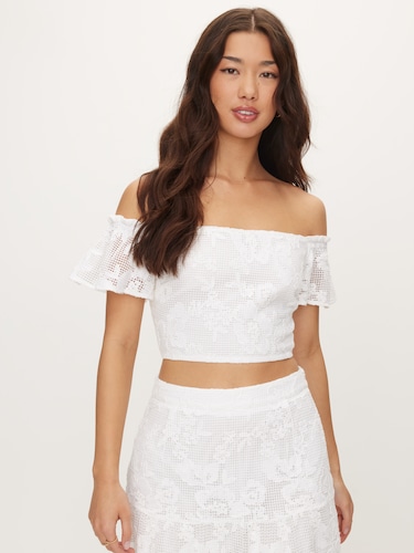 Annalise Off The Shoulder Cutwork Top                                                                                           