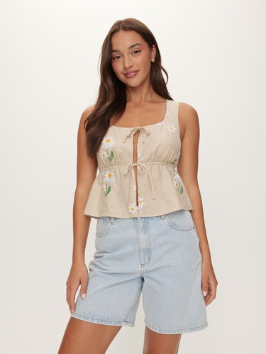 Costa Rica Embroidered Tie Top                                                                                                  