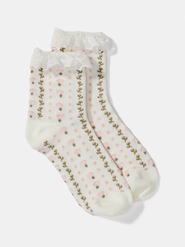 Waffle Trim Crew Sock