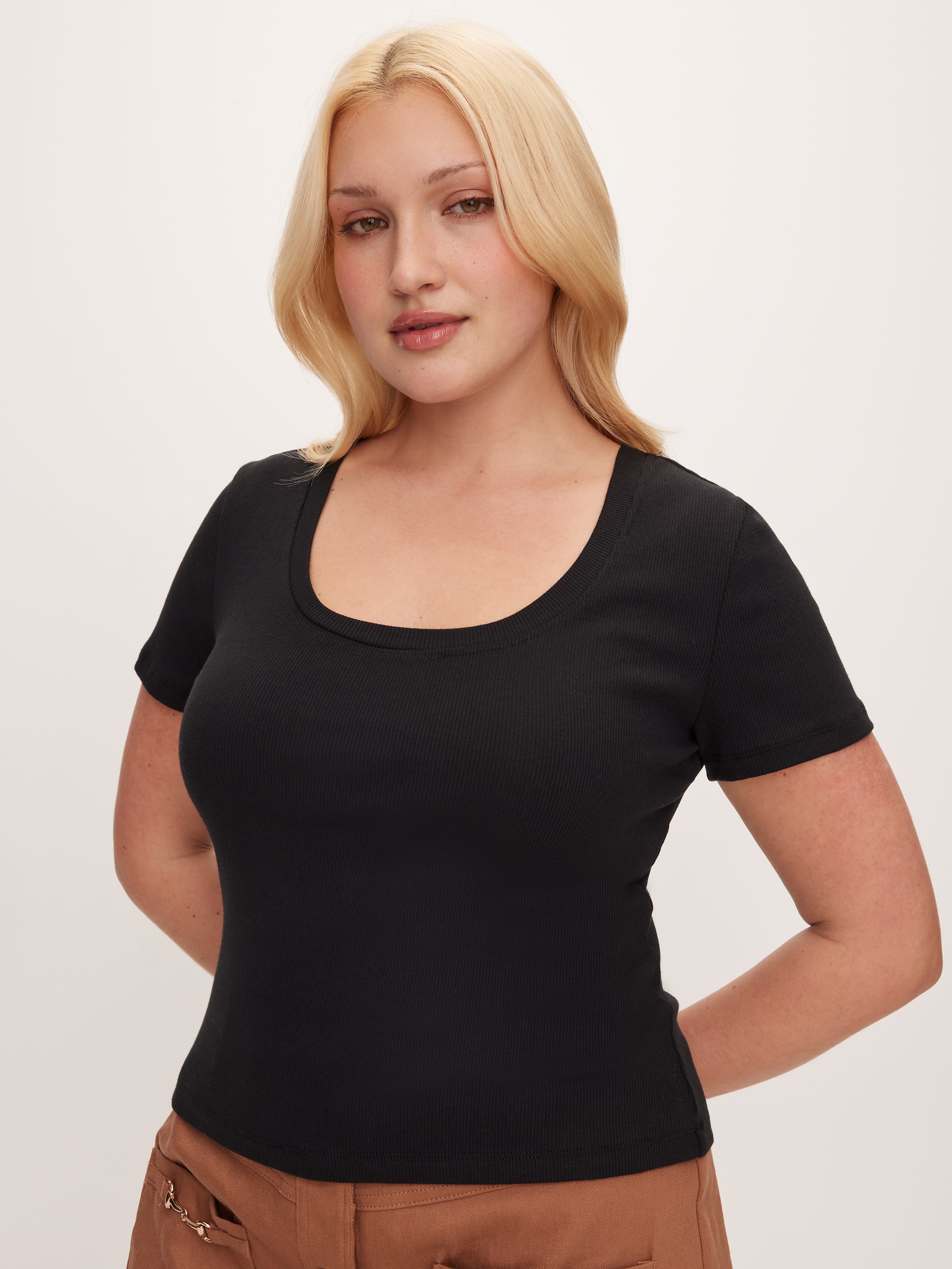 Scoop Neck Frill Detail Press Button Tee