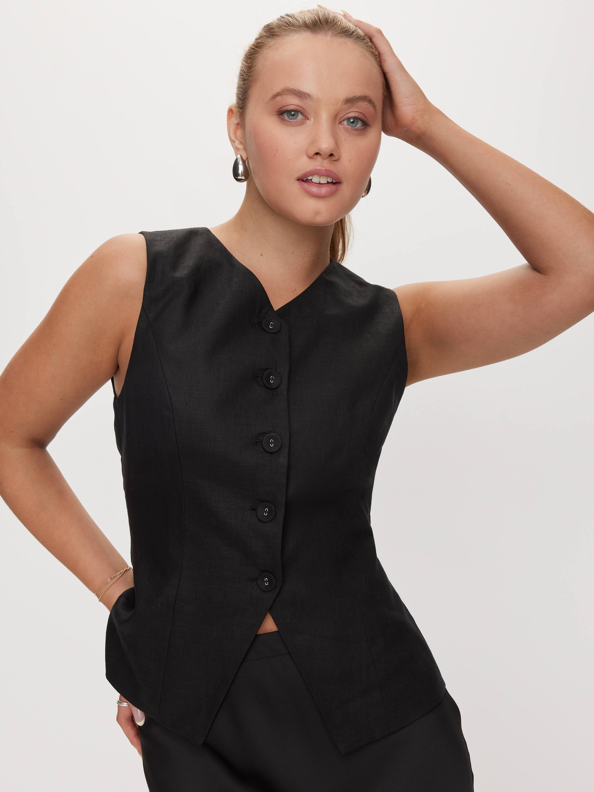 Leslie High Neck Linen Top Dotti Online