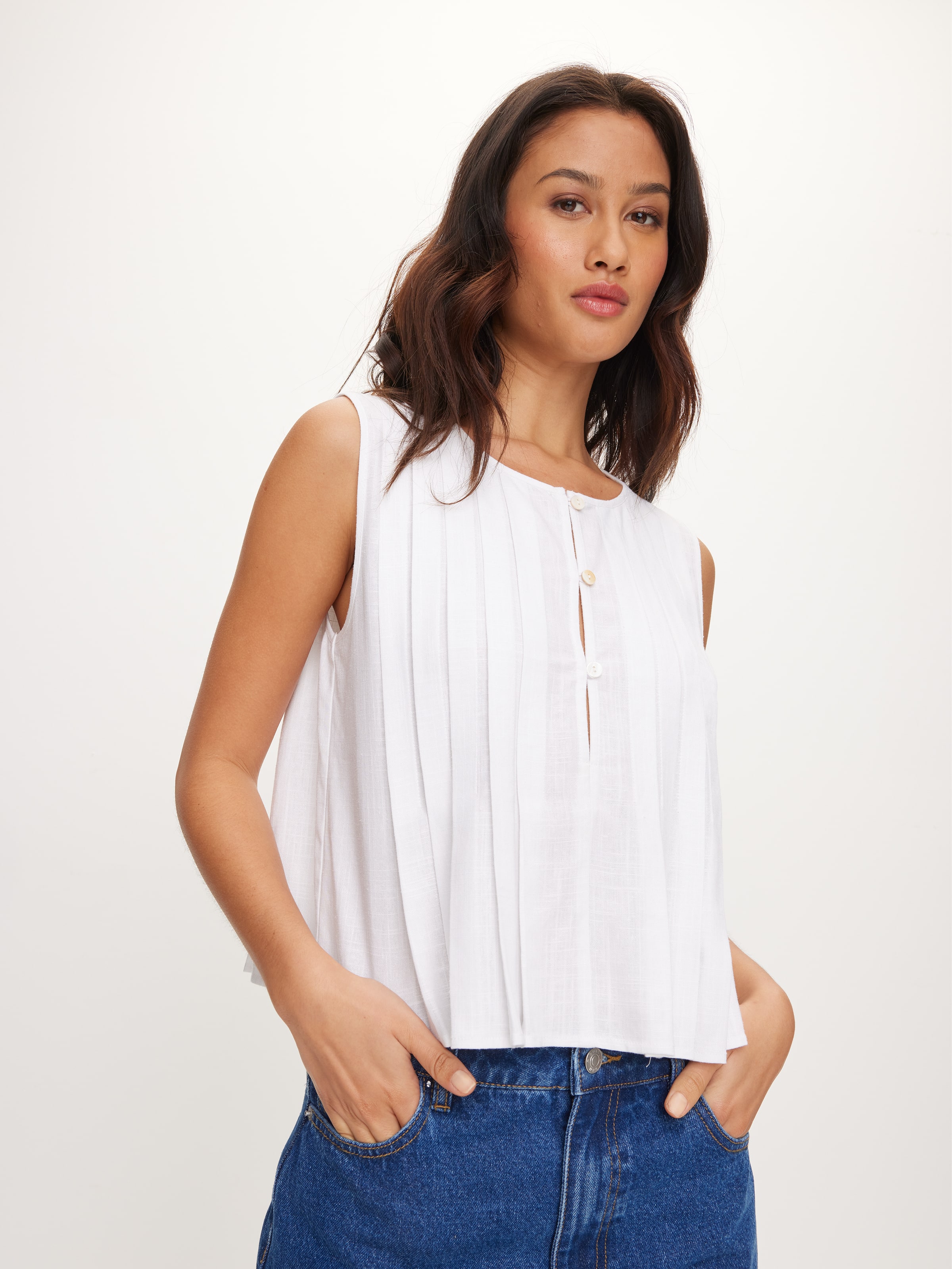 HELLESSY Womens Pleated Button Detail Tie Belt Unlined Dolman Sleeve V Neck Peplum Top main image 0