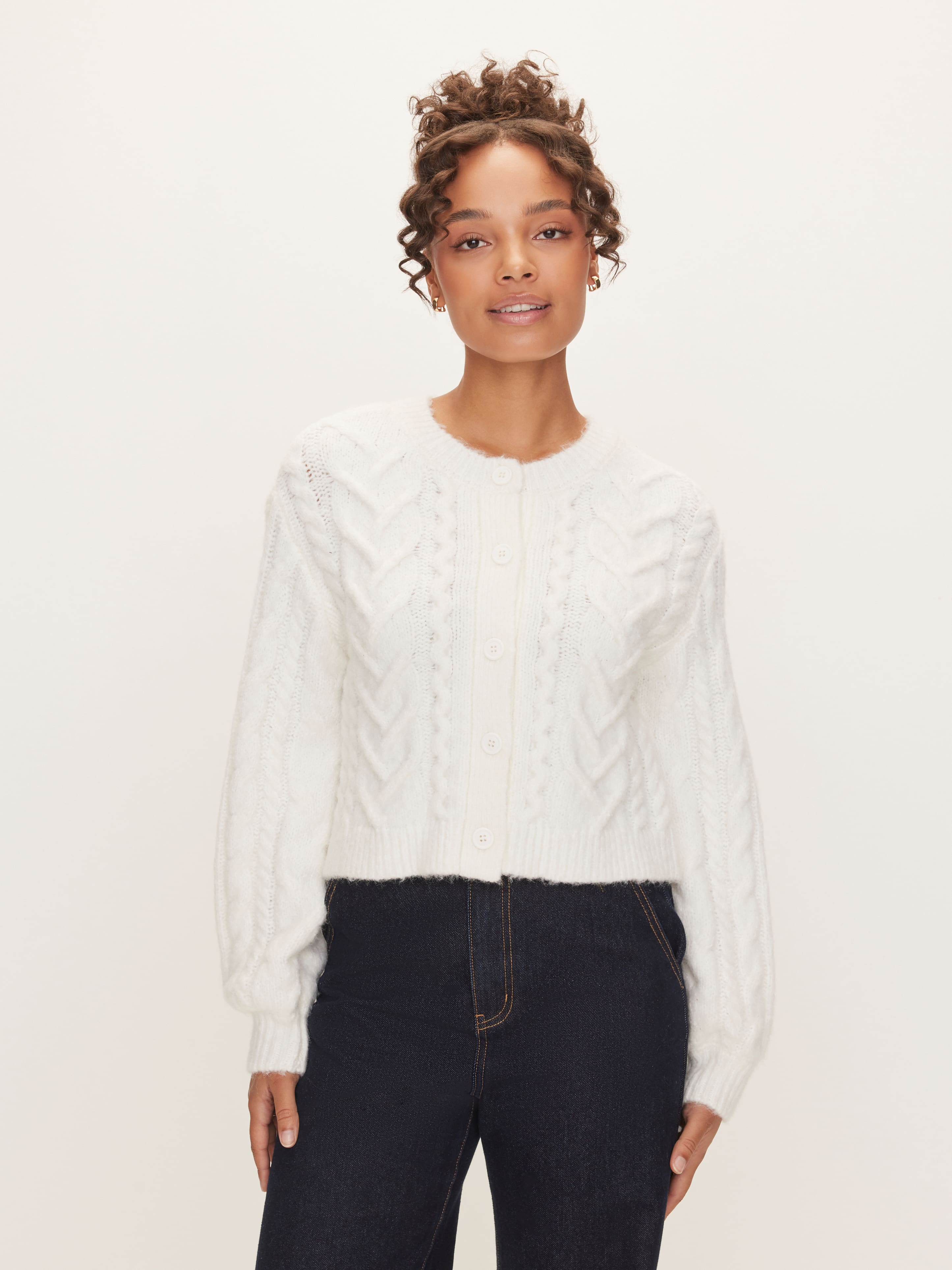 トップス ANDMARY Kitty cable knit tops Tyra Fluffy Cable Long Sleeve Cardi - Dotti Online