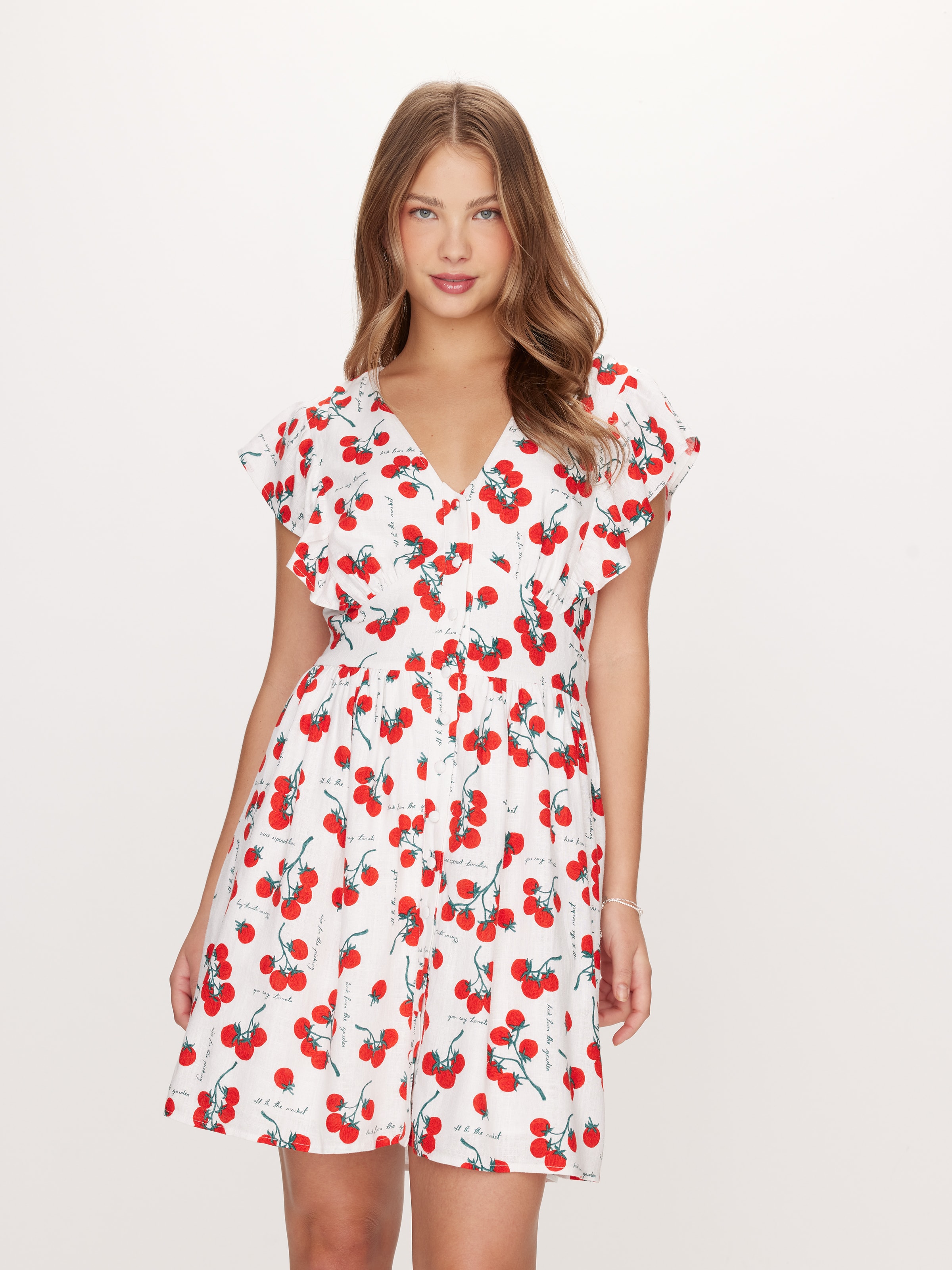 Mia Short Sleeve Mini Dress Tomatoes - Dotti Online