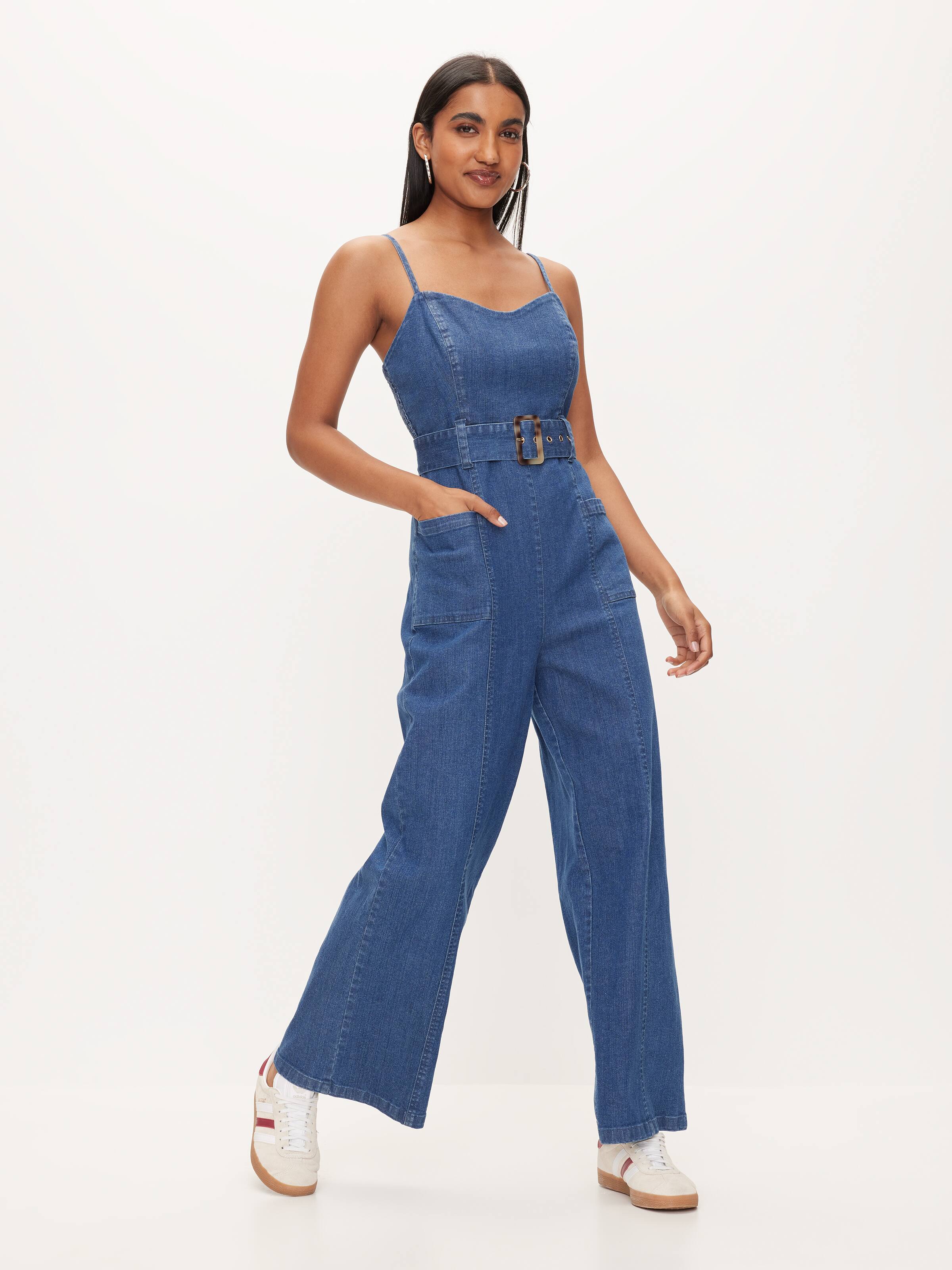 Jessica Sleeveless Denim Jumpsuit Mid Wash Dotti Online