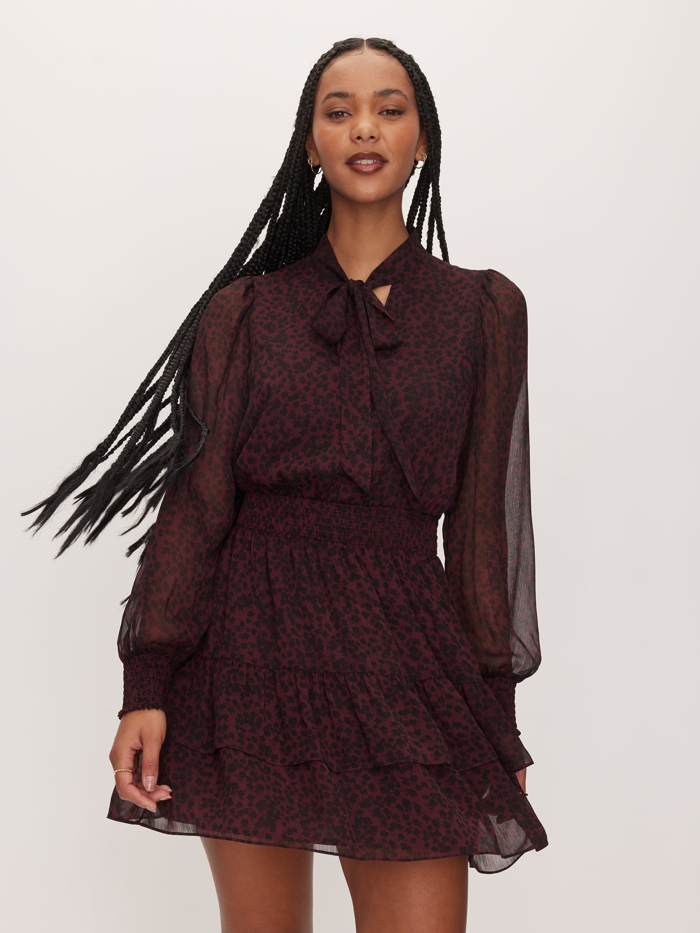 Lorelai Mini Long Sleeve Dress Burgundy Ditsy Dotti Online