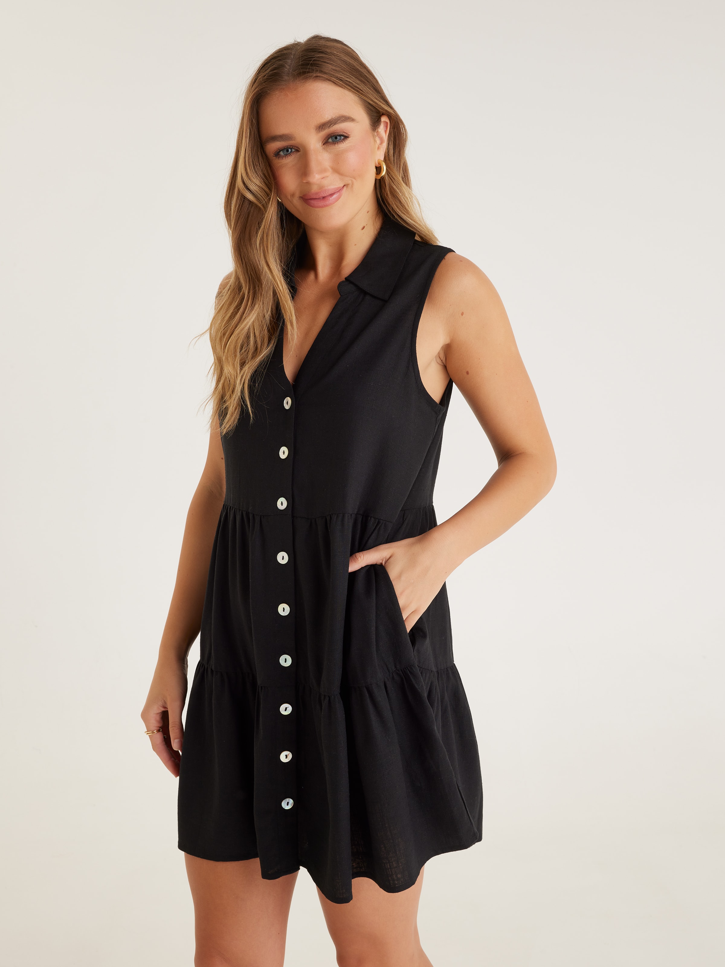 Tonya Linen Blend Sleeveless Tunic Dress Dotti Online